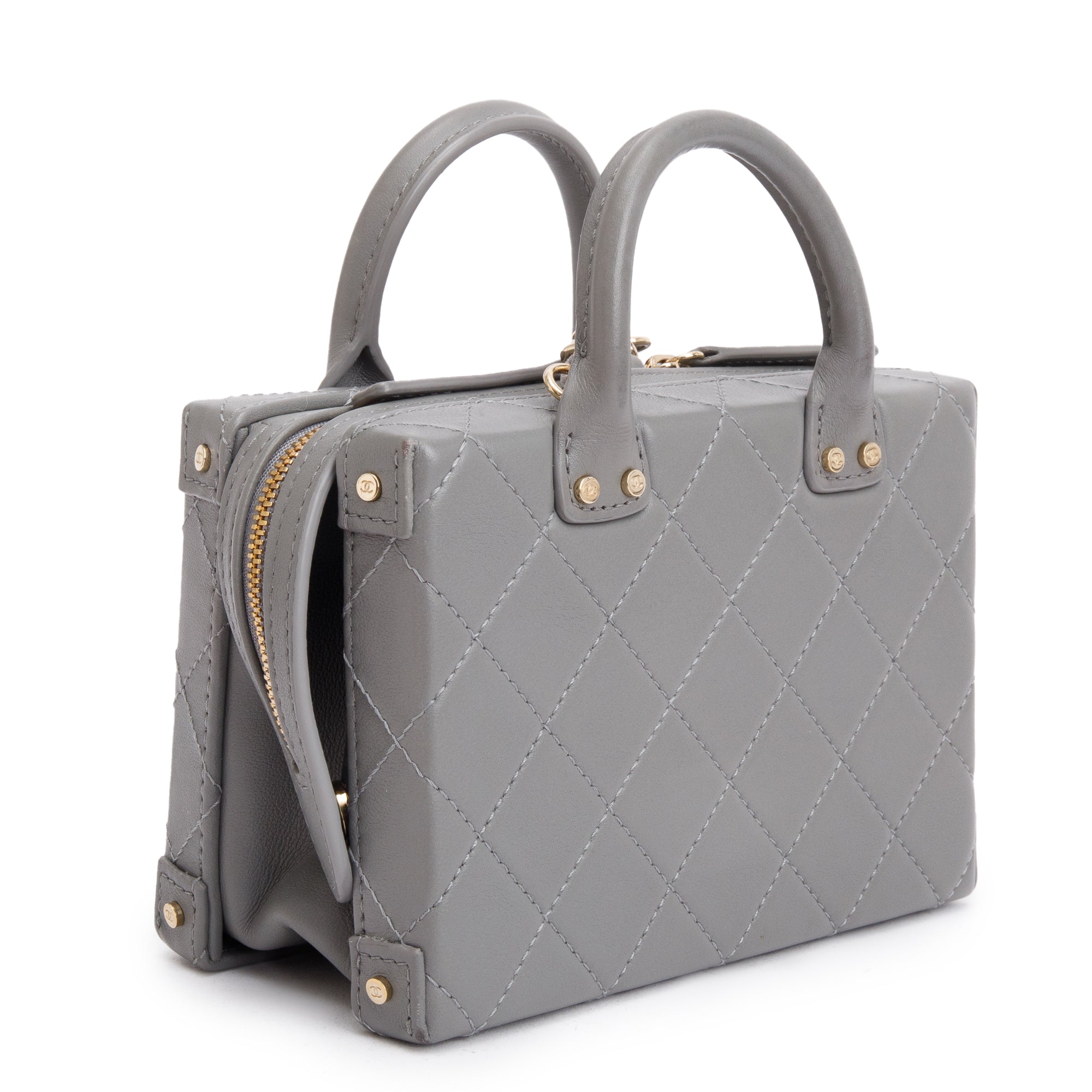 Chanel 2022 Grey Quilted Calfskin Leather Coco Vault Small Vanity Case