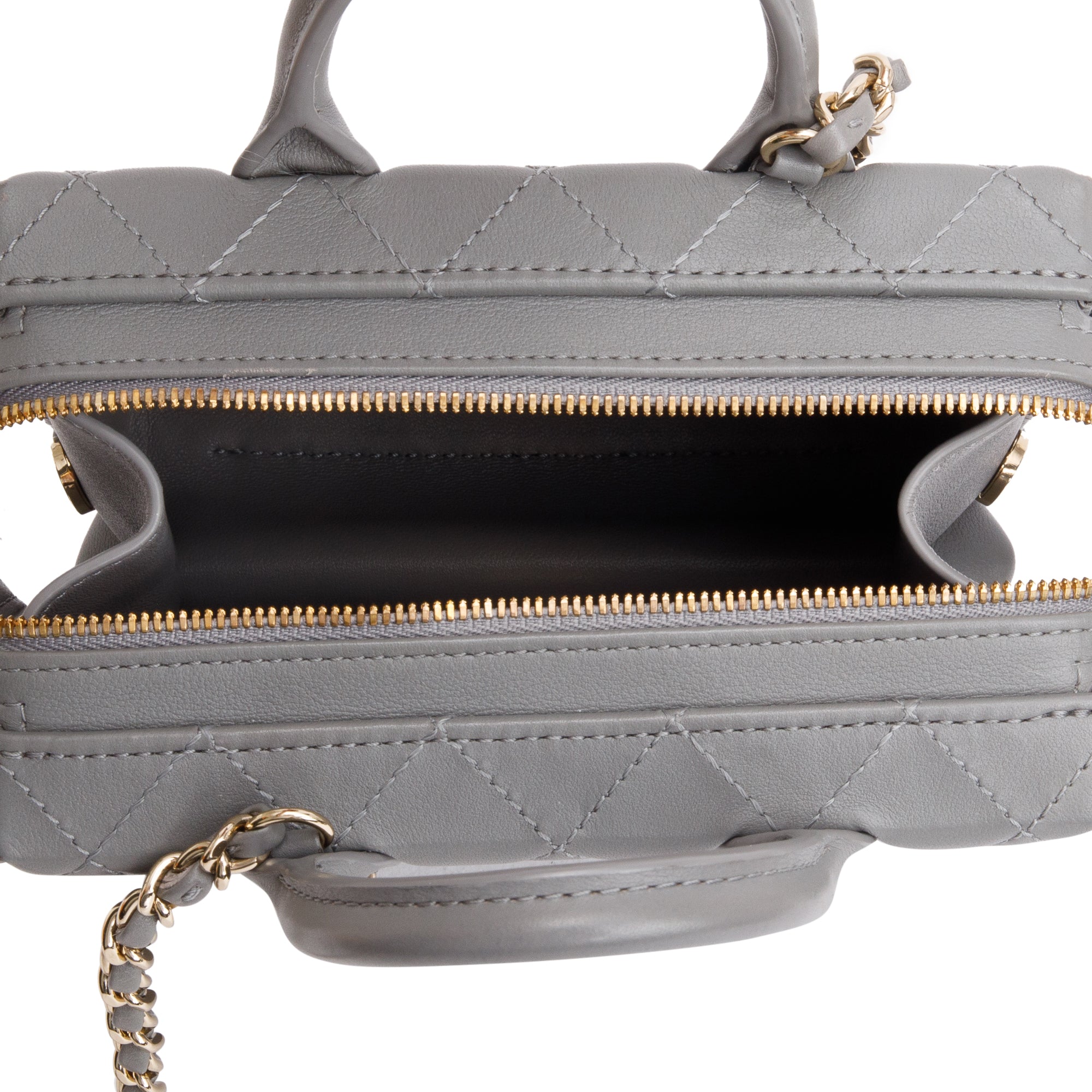 Chanel 2022 Grey Quilted Calfskin Leather Coco Vault Small Vanity Case