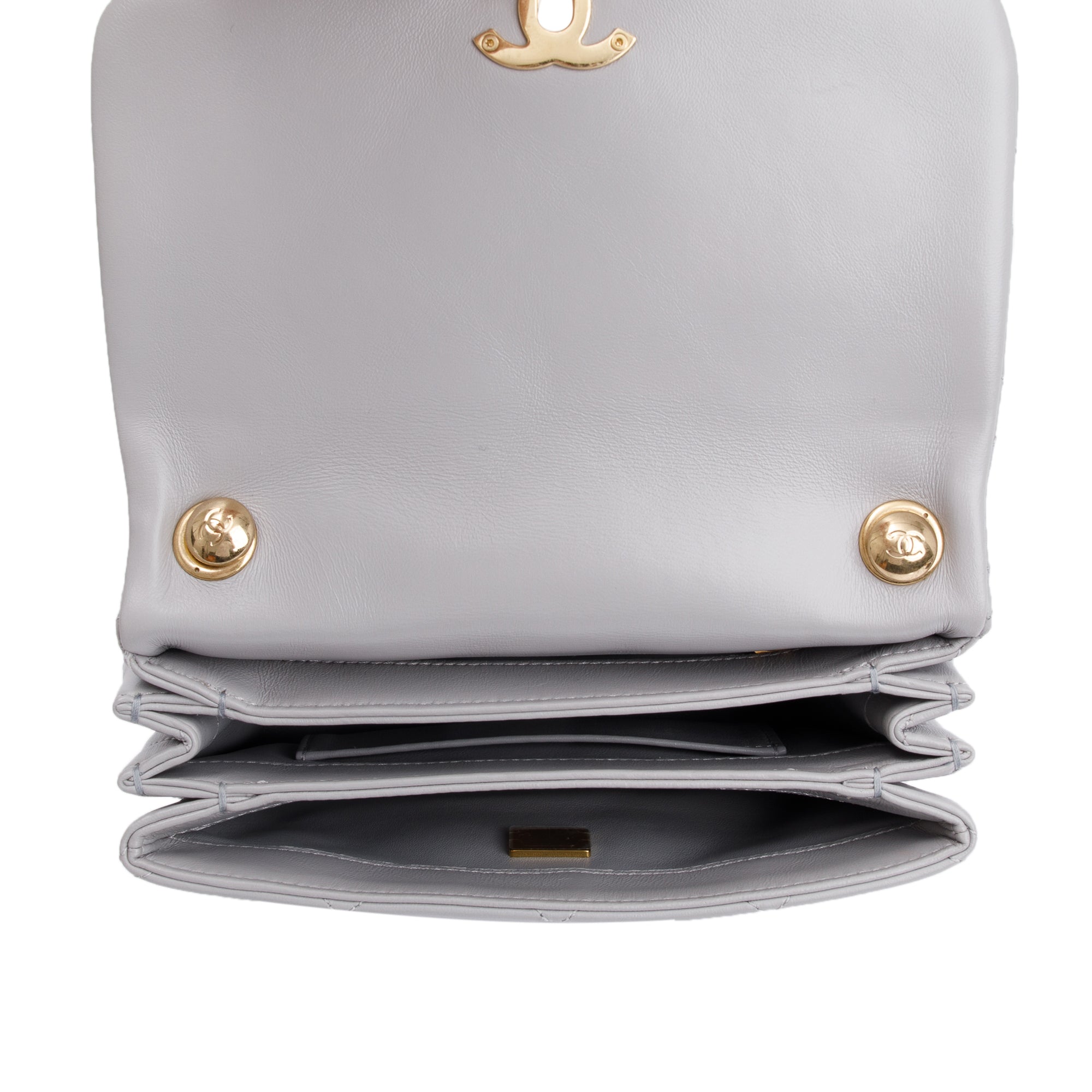 Chanel 2022 Grey Quilted Lambskin Leather Small Color Match Flap Bag W/ Receipt