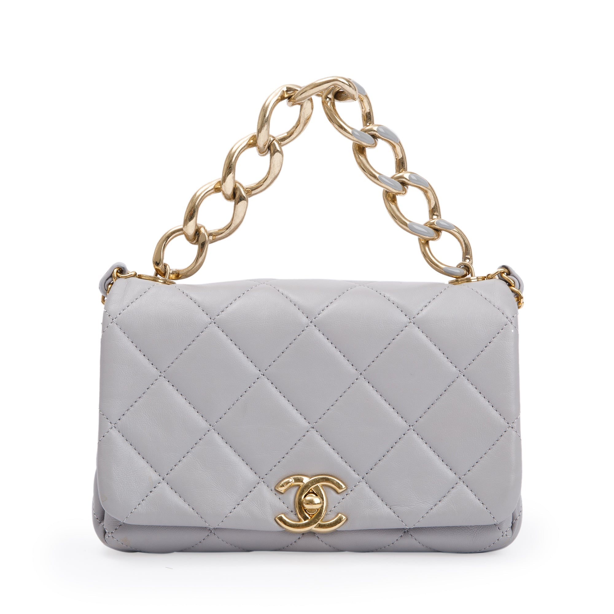Chanel 2022 Grey Quilted Lambskin Leather Small Color Match Flap Bag W/ Receipt