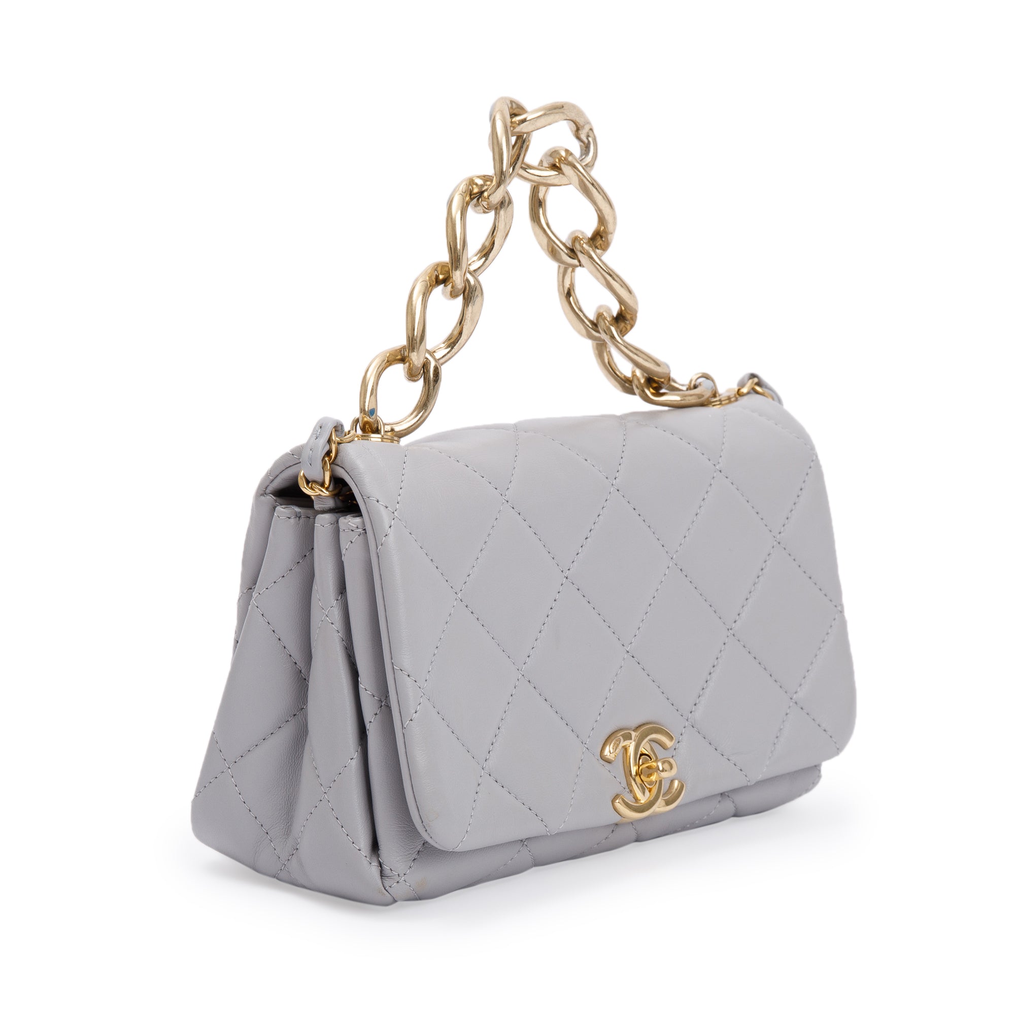Chanel 2022 Grey Quilted Lambskin Leather Small Color Match Flap Bag W/ Receipt