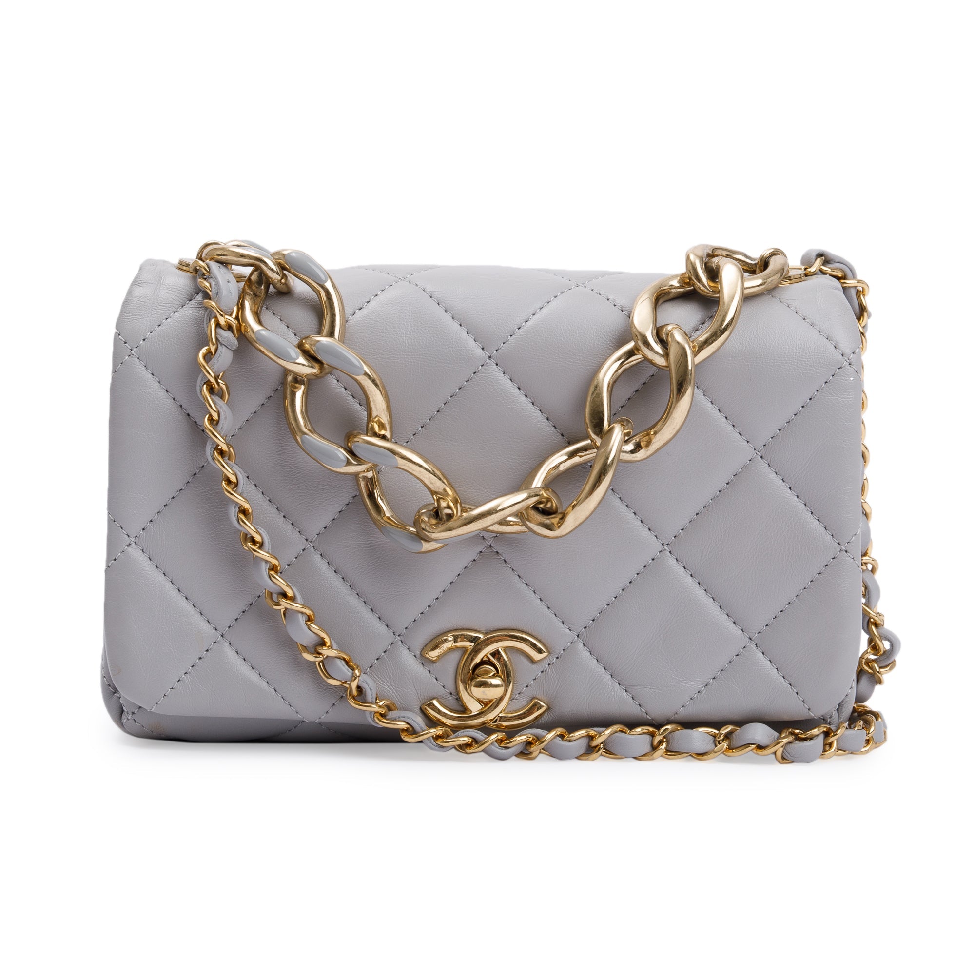 Chanel 2022 Grey Quilted Lambskin Leather Small Color Match Flap Bag W/ Receipt