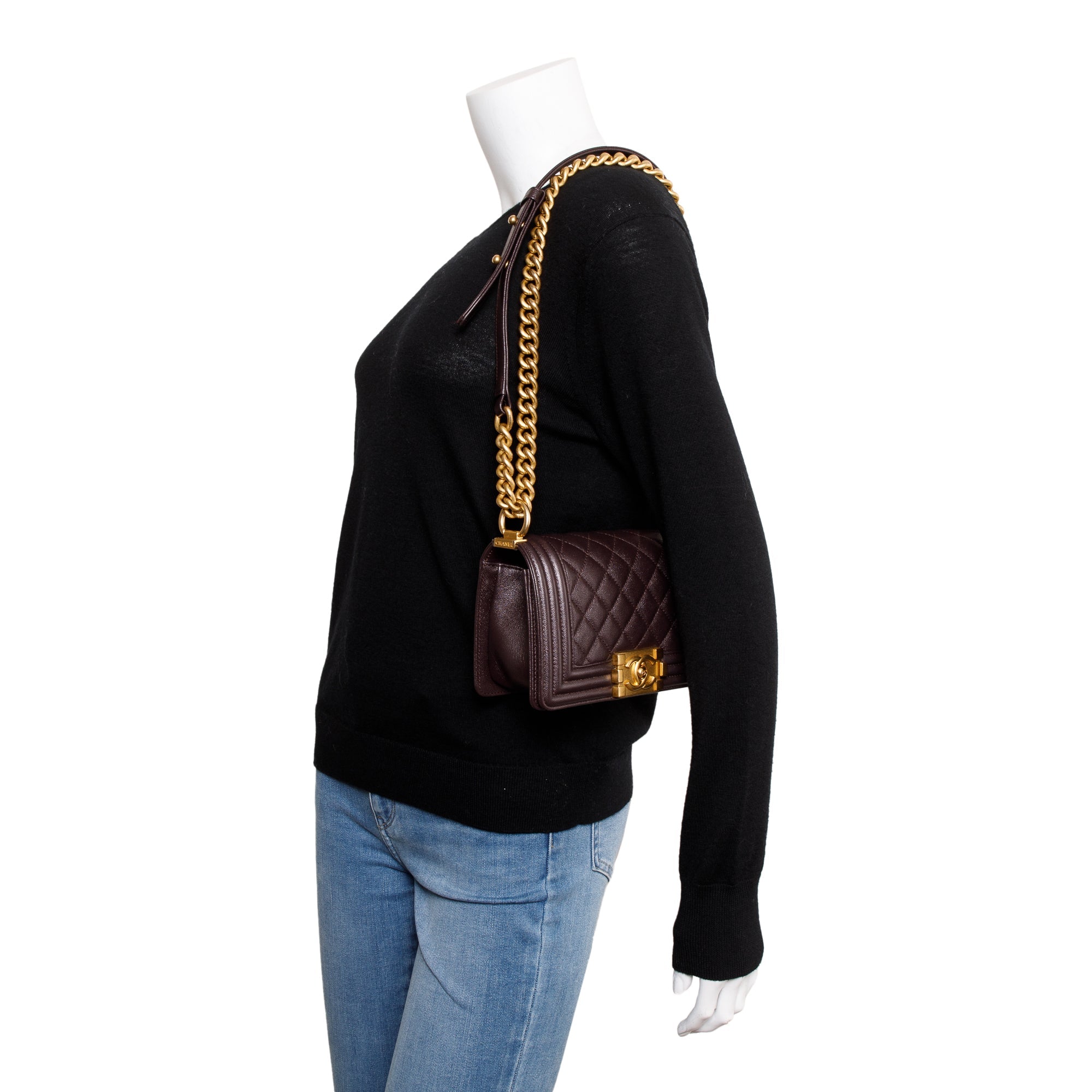 Chanel 2022 Marron Caviar Leather Small Boy Bag w/ Box & Receipt