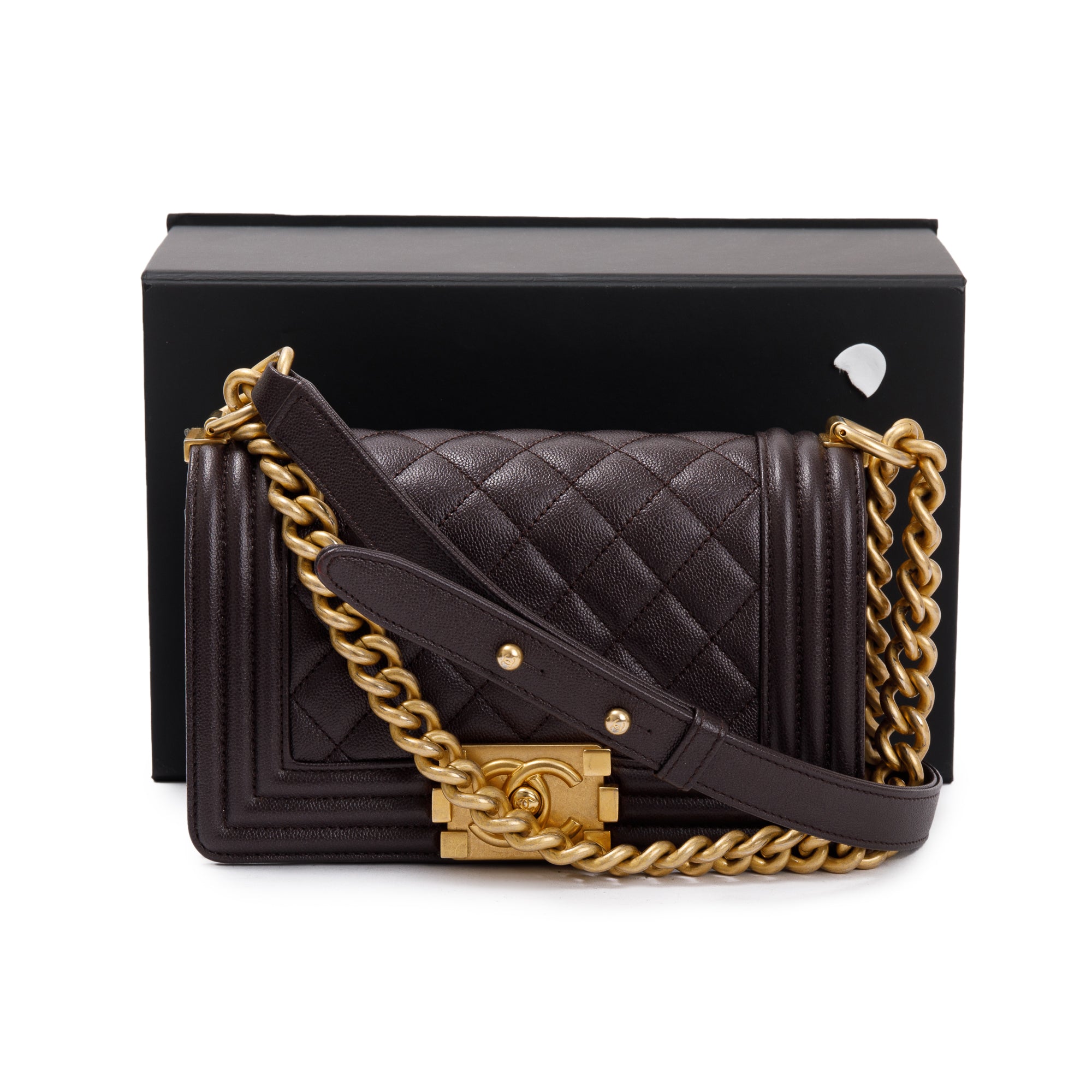 Chanel 2022 Marron Caviar Leather Small Boy Bag w/ Box & Receipt