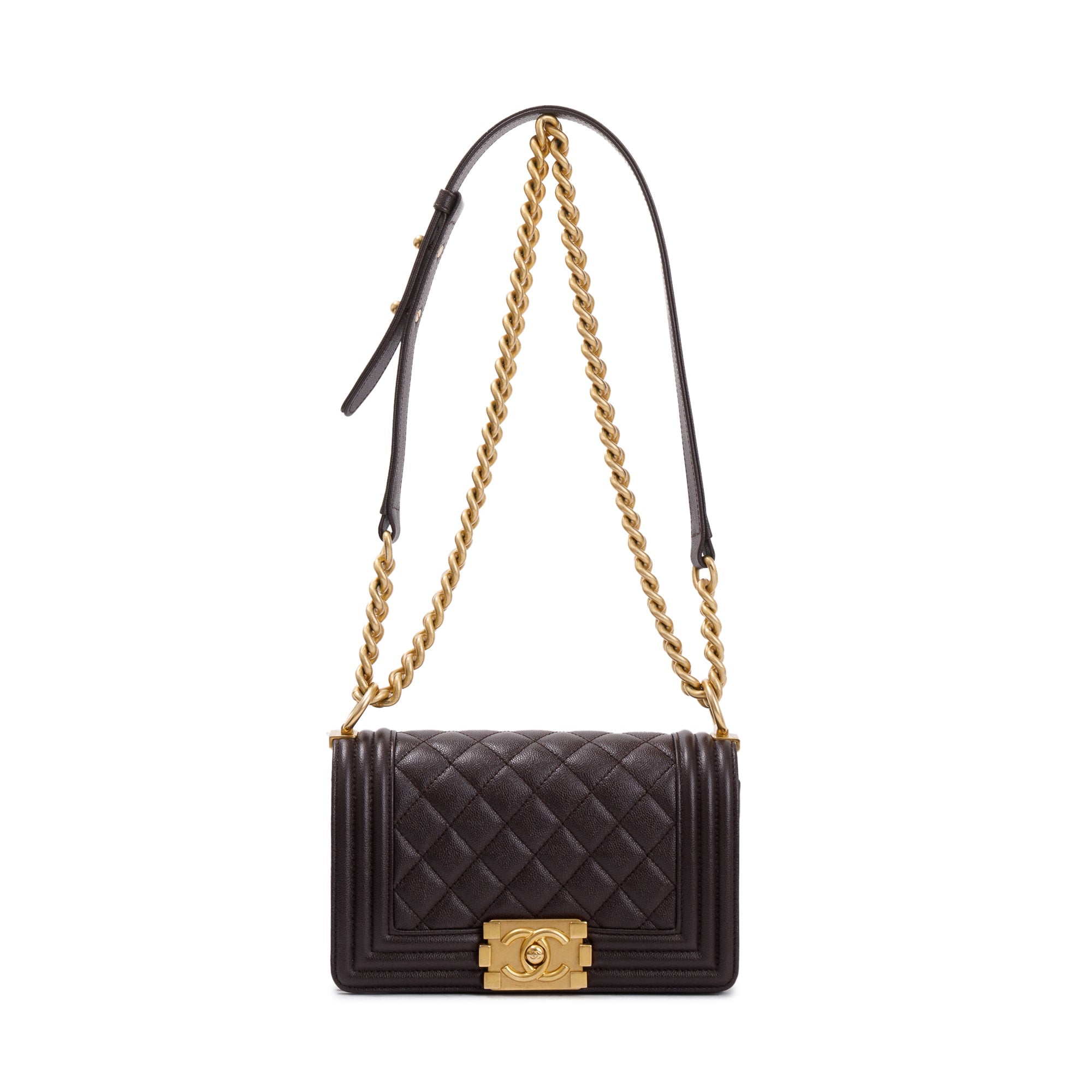 Chanel 2022 Marron Caviar Leather Small Boy Bag w/ Box & Receipt