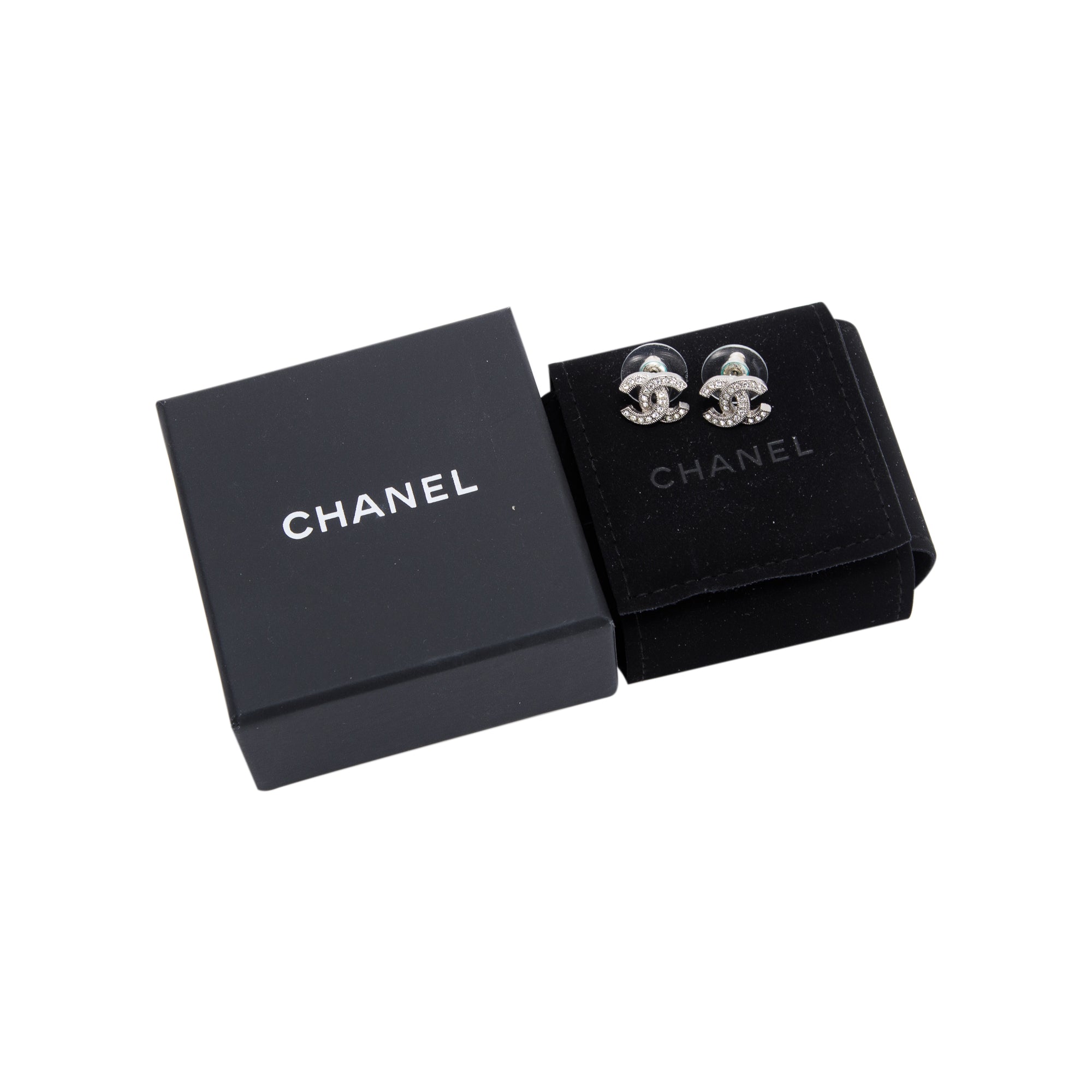 Chanel 2022 Mini Strass CC Stud Earrings w/ Box