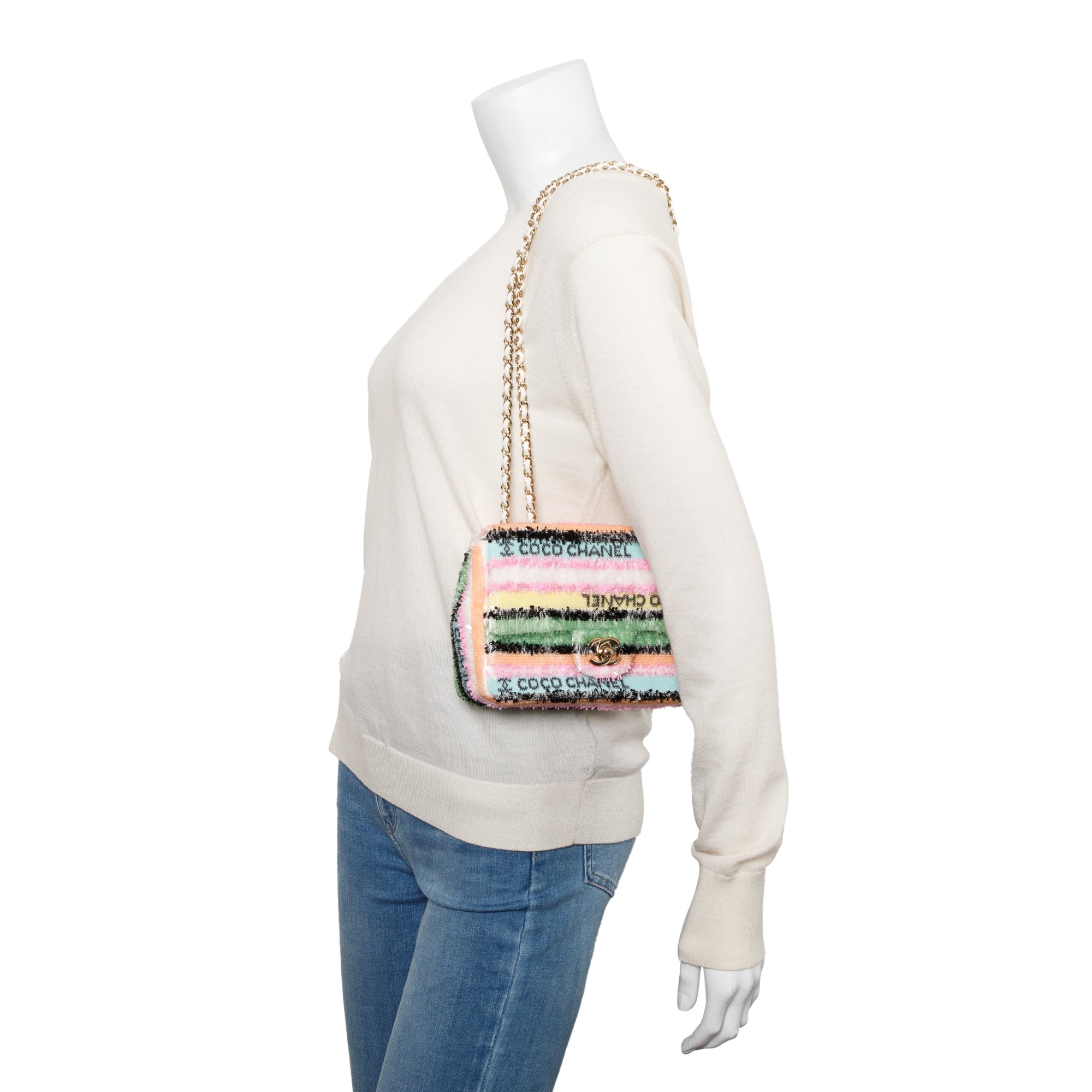 Chanel 2022 Multicolor Sequin Coco Logo Mini Flap Bag