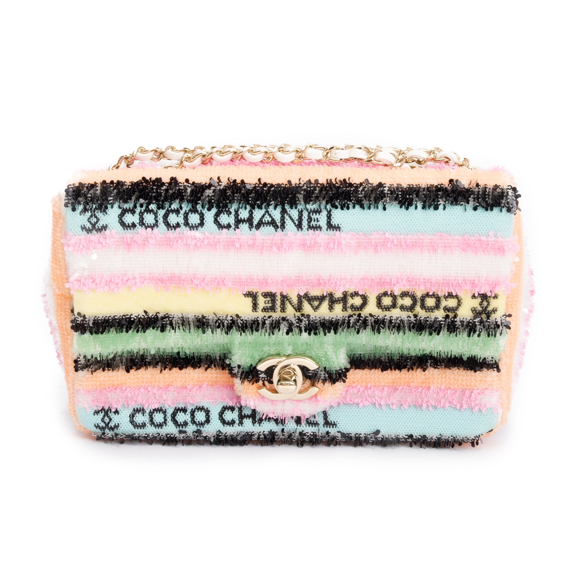 Chanel 2022 Multicolor Sequin Coco Logo Mini Flap Bag