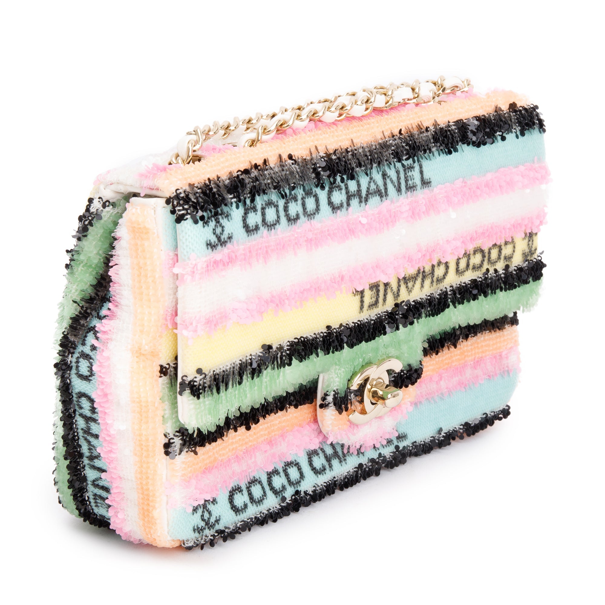 Chanel 2022 Multicolor Sequin Coco Logo Mini Flap Bag