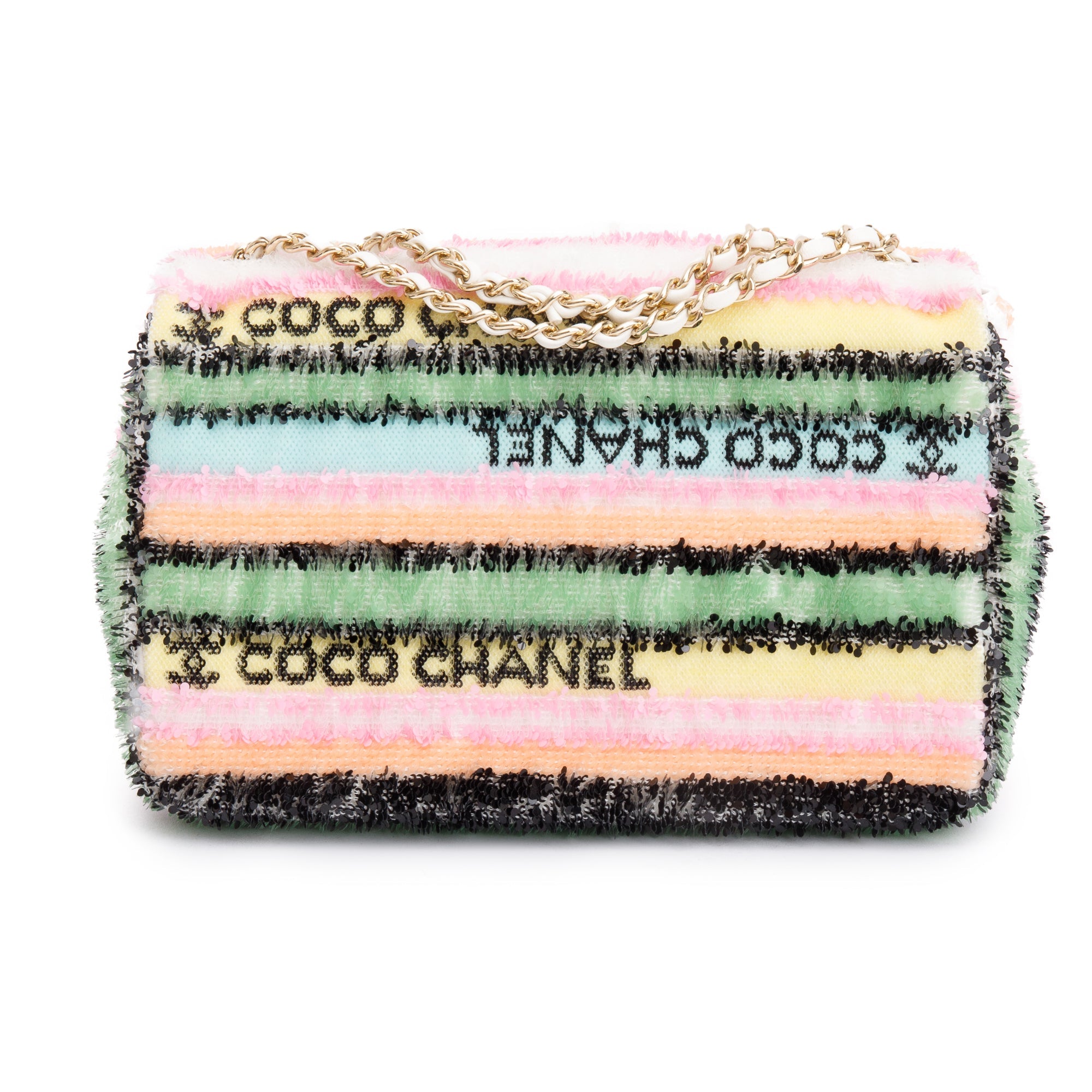 Chanel 2022 Multicolor Sequin Coco Logo Mini Flap Bag