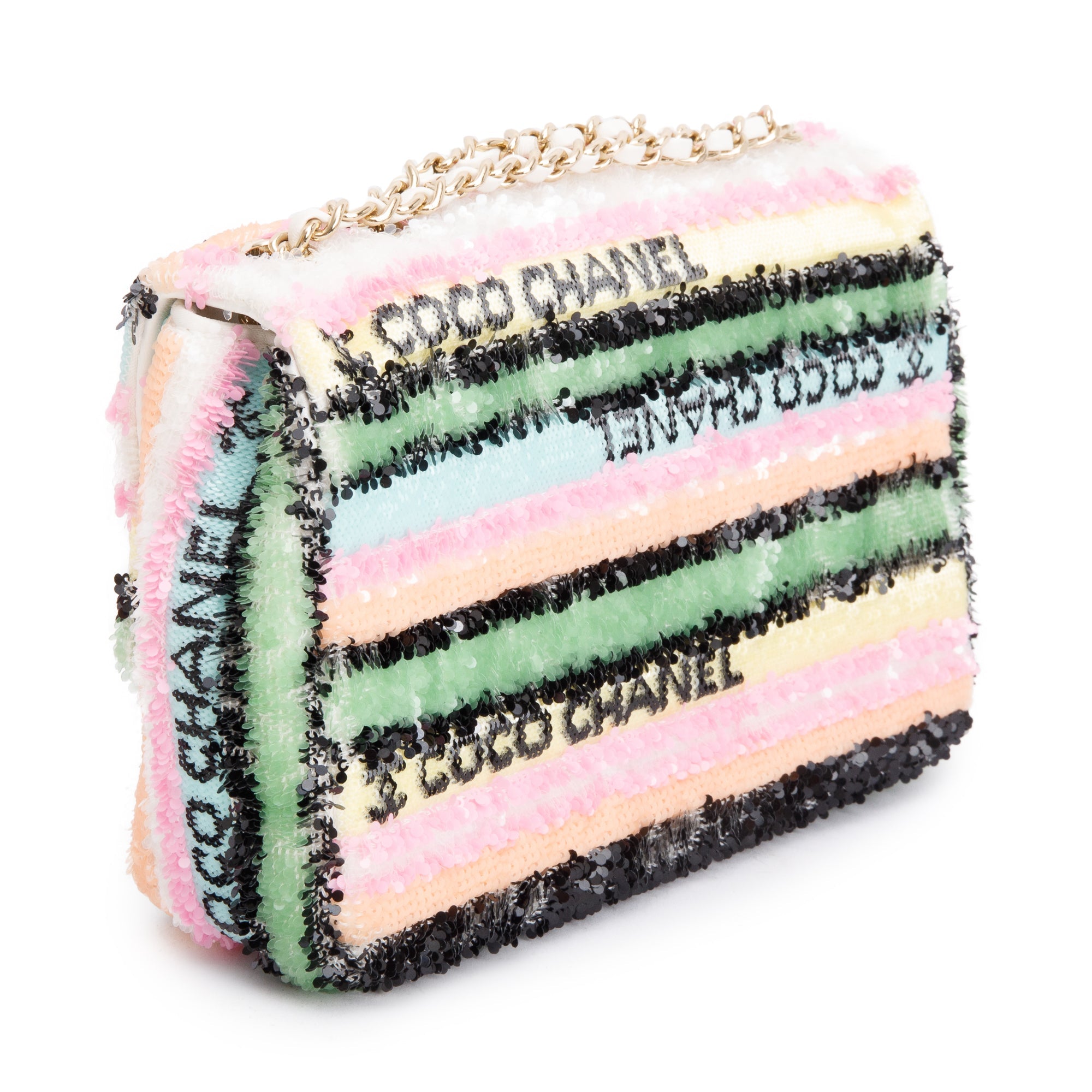 Chanel 2022 Multicolor Sequin Coco Logo Mini Flap Bag
