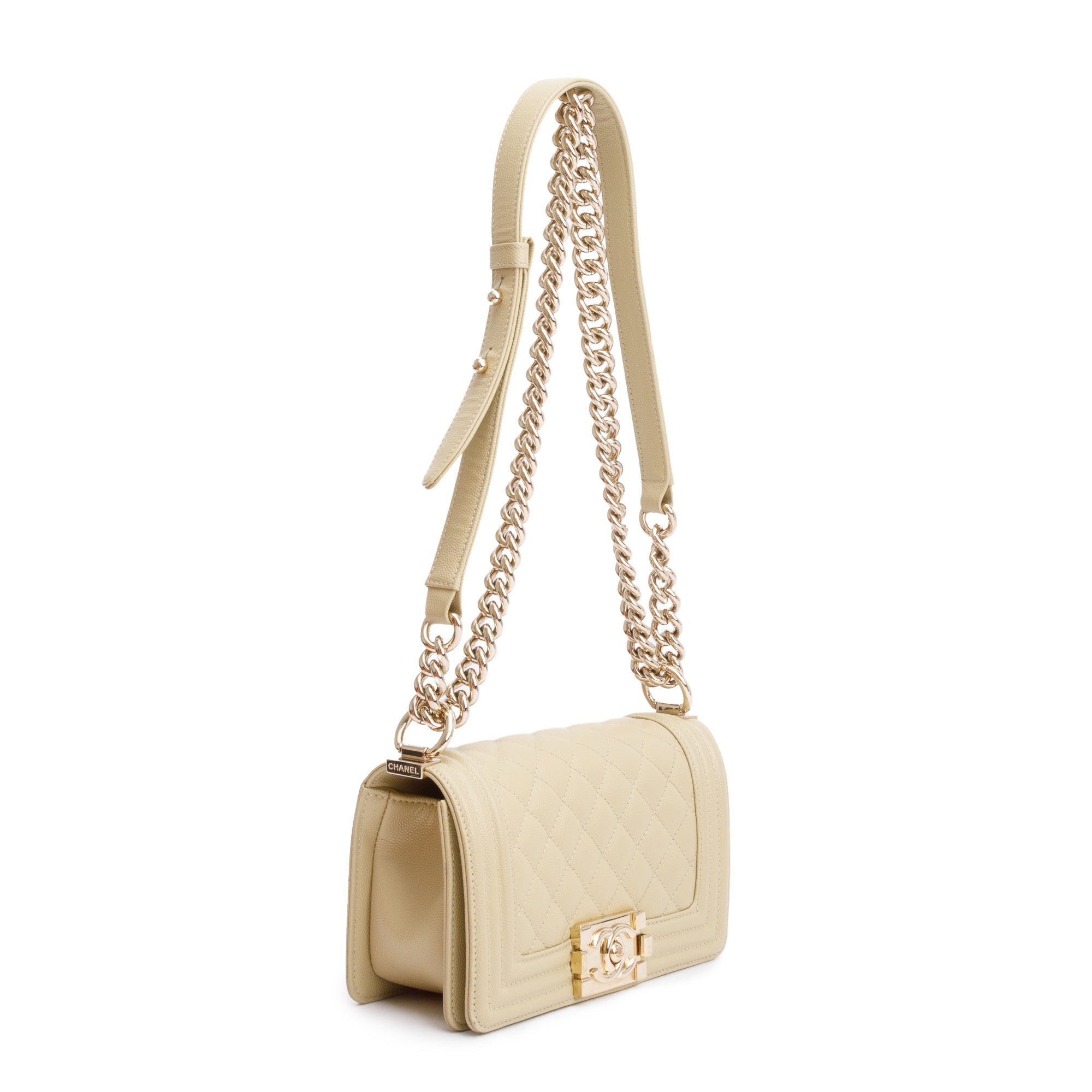 Chanel 2022 Neutral Caviar Leather Small Boy Bag w/ Box