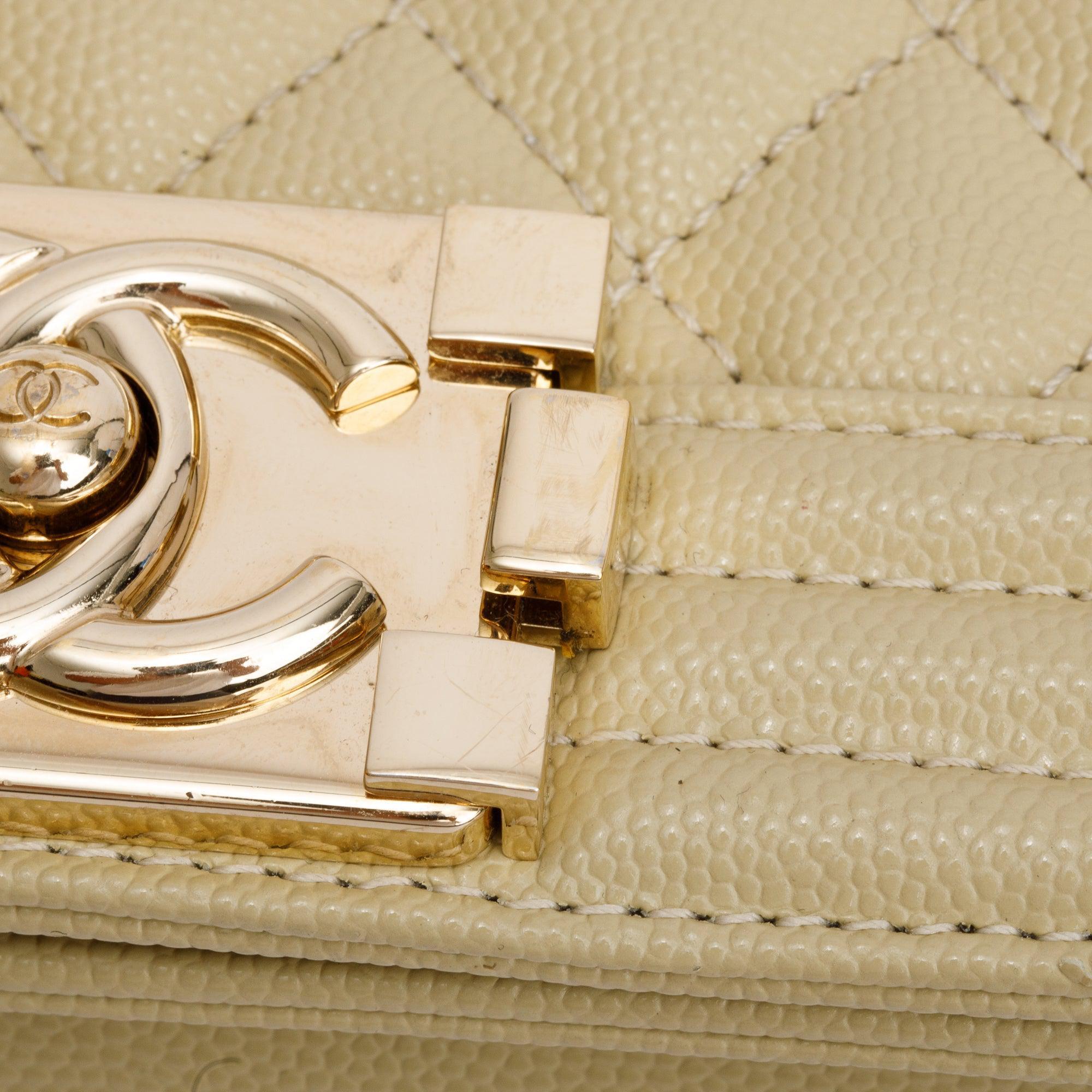 Chanel 2022 Neutral Caviar Leather Small Boy Bag w/ Box