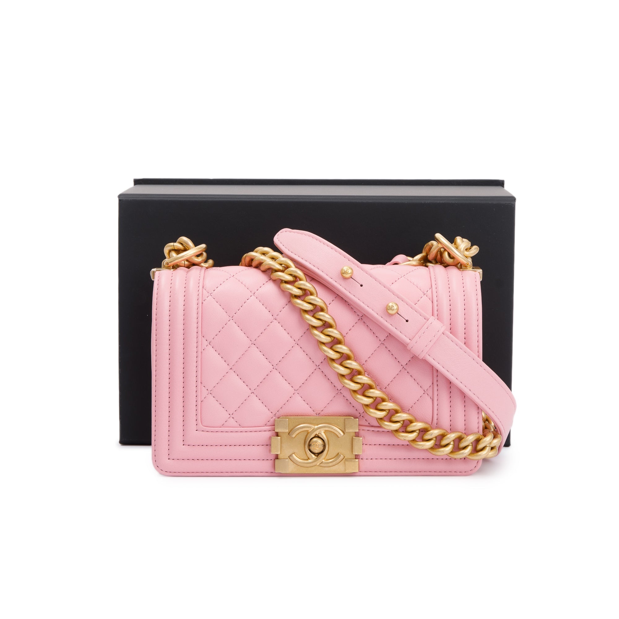 Chanel 2022 Pink Calfskin Leather Small Boy Bag w/ Box