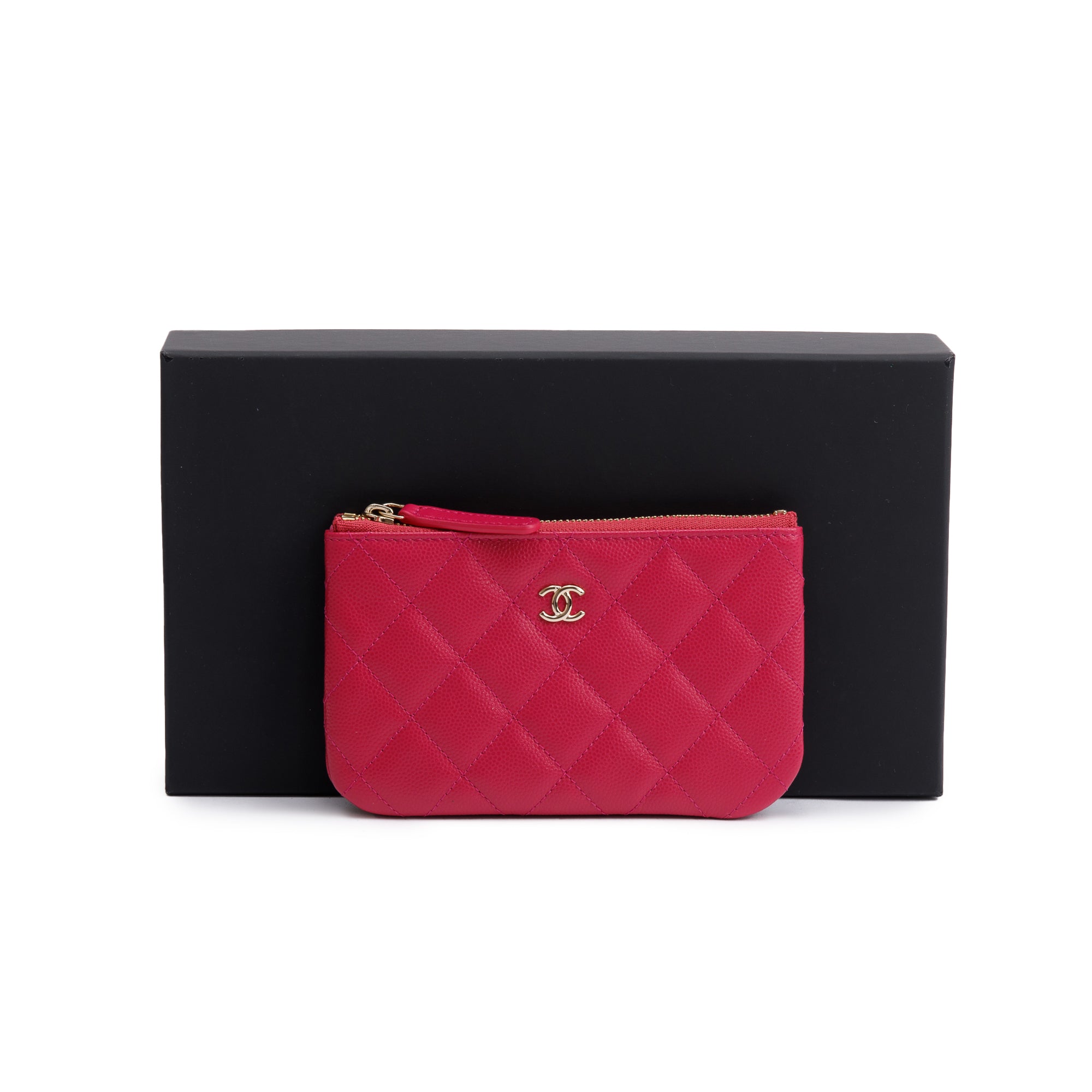Chanel 2022 Pink Caviar Classic Mini O-Case Pouch w/ Box & Receipt