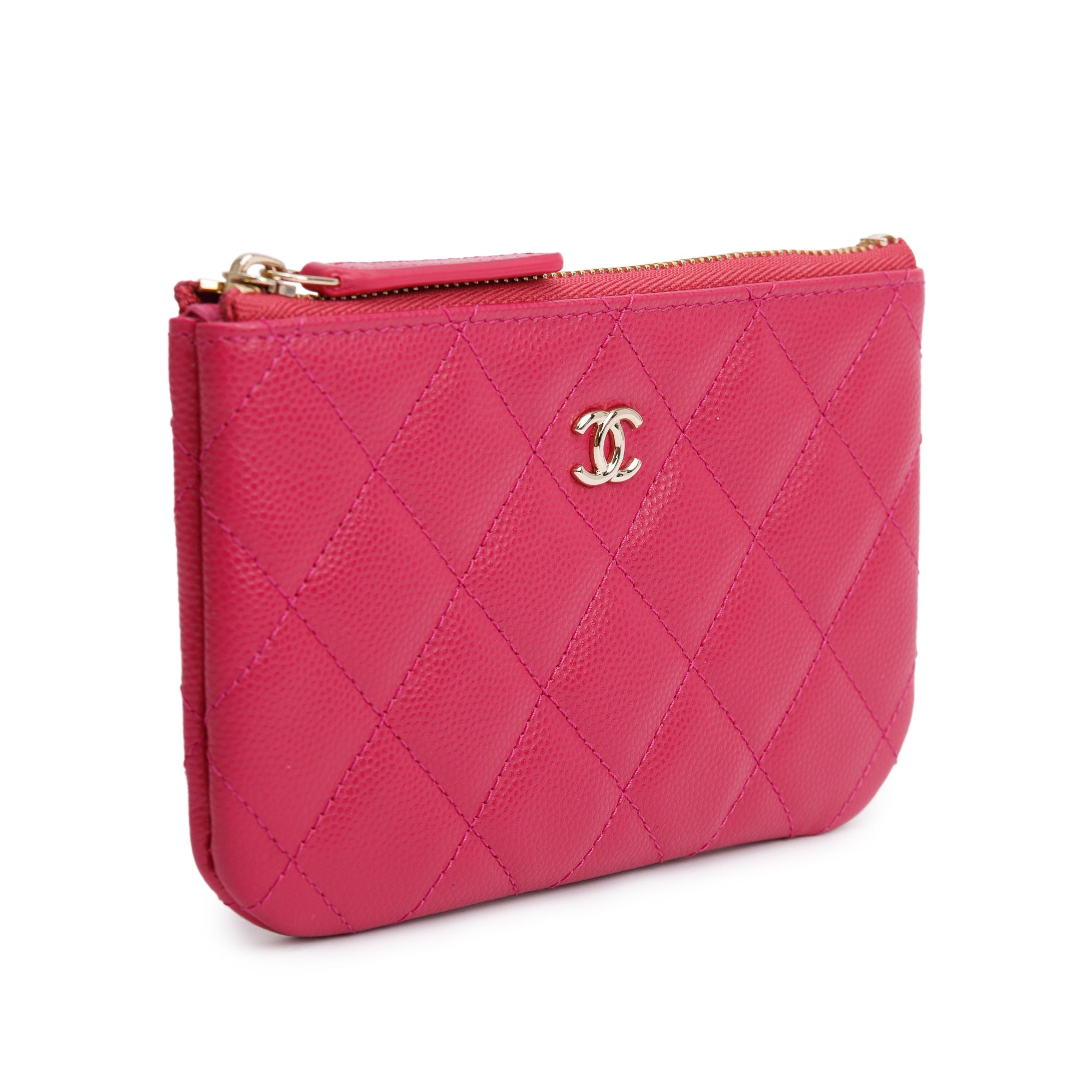 Chanel 2022 Pink Caviar Classic Mini O-Case Pouch w/ Box & Receipt