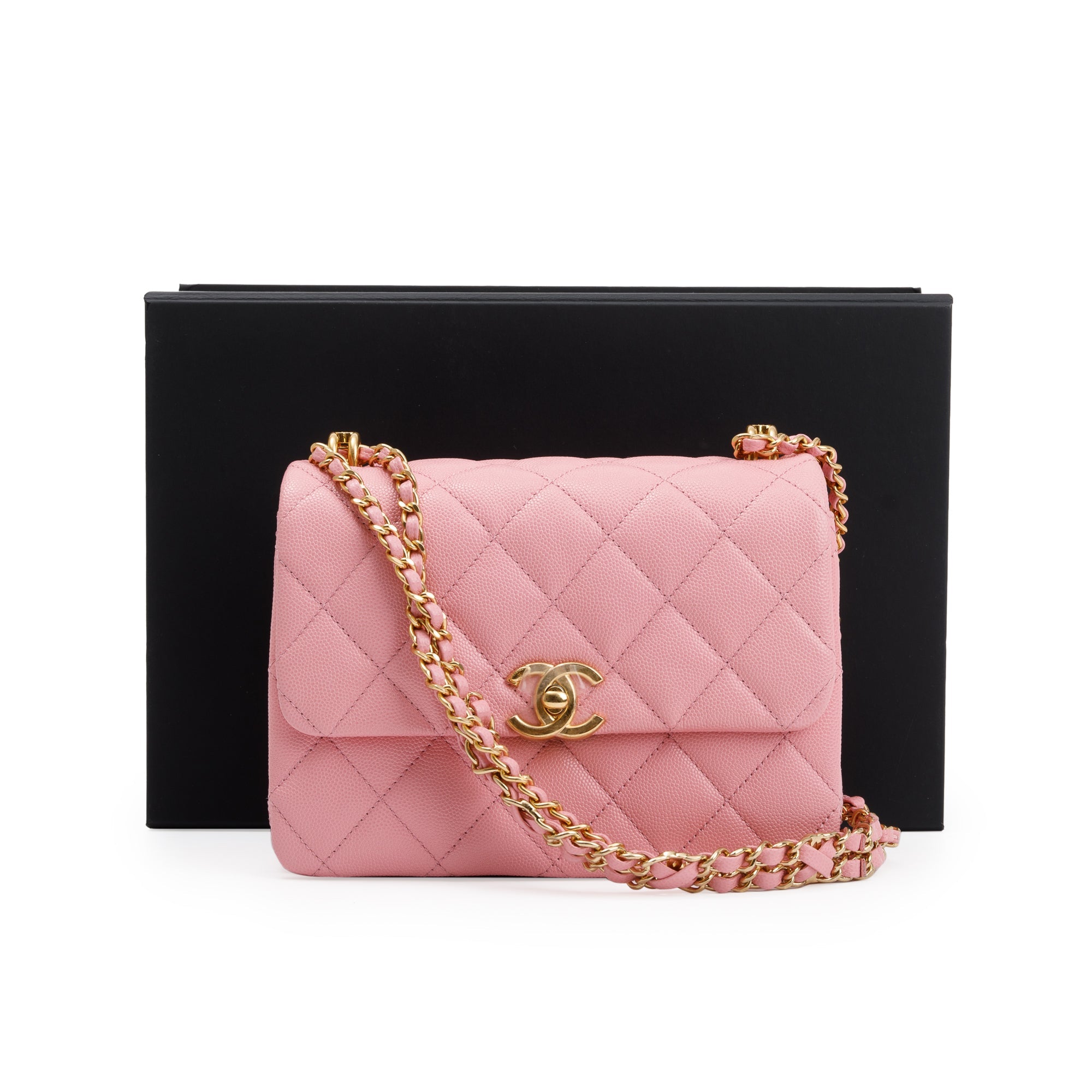 Chanel 2022 Pink Caviar Leather Mini Coco First Flap Bag w/ Box