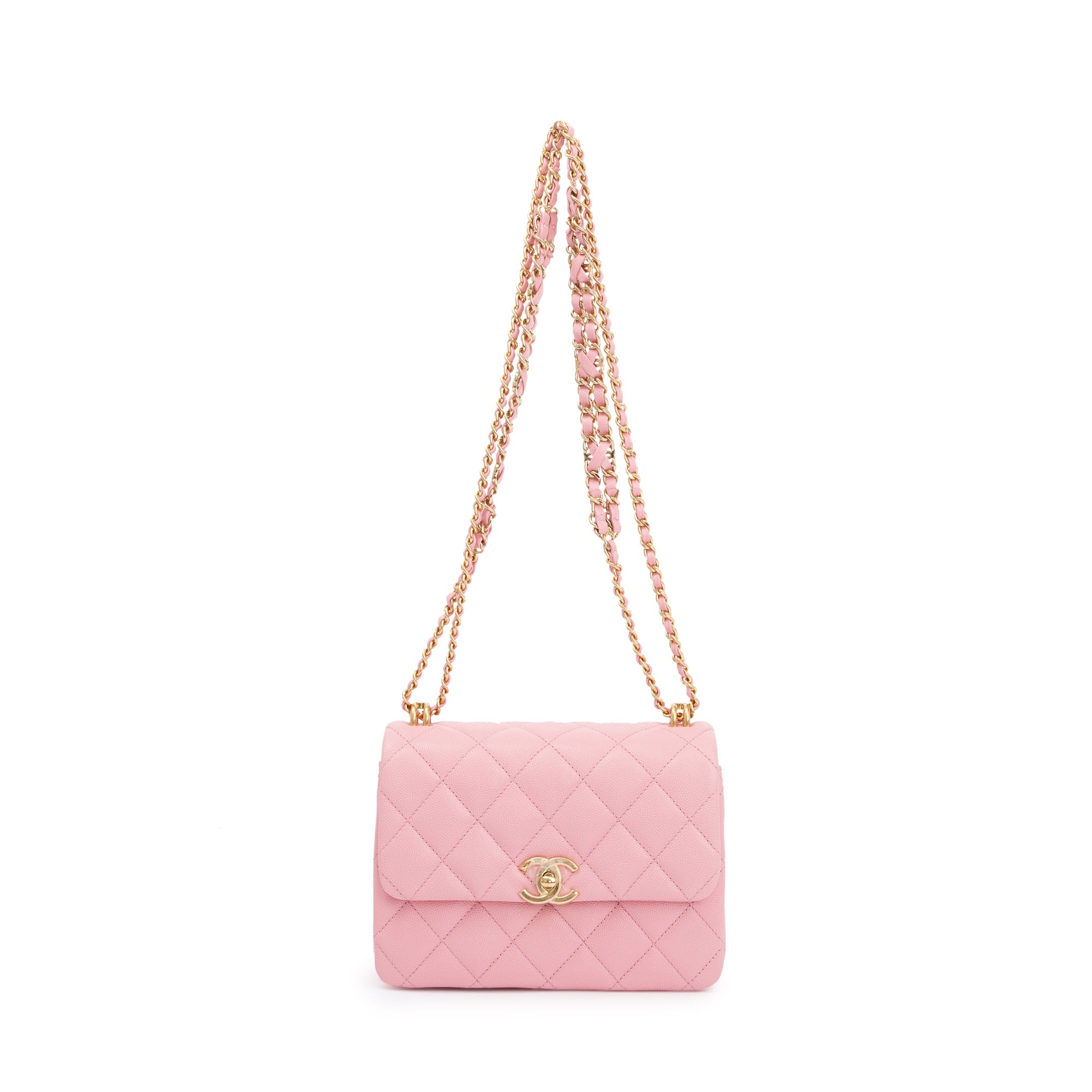 Chanel 2022 Pink Caviar Leather Mini Coco First Flap Bag w/ Box