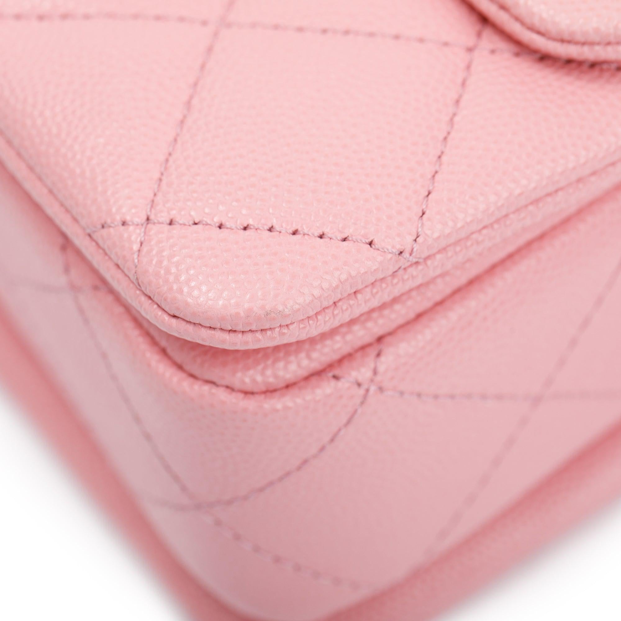 Chanel 2022 Pink Caviar Leather Mini Coco First Flap Bag w/ Box