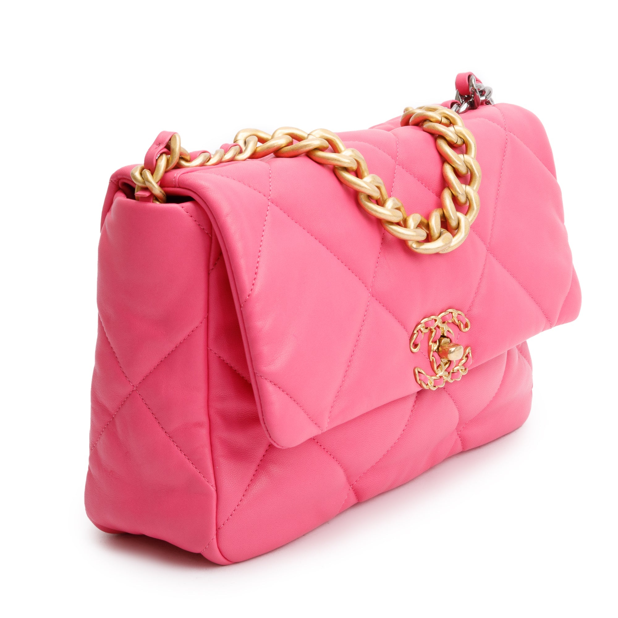 Chanel 2022 Pink Lambskin Leather Large 19 Flap Bag w/ Box & Receipt