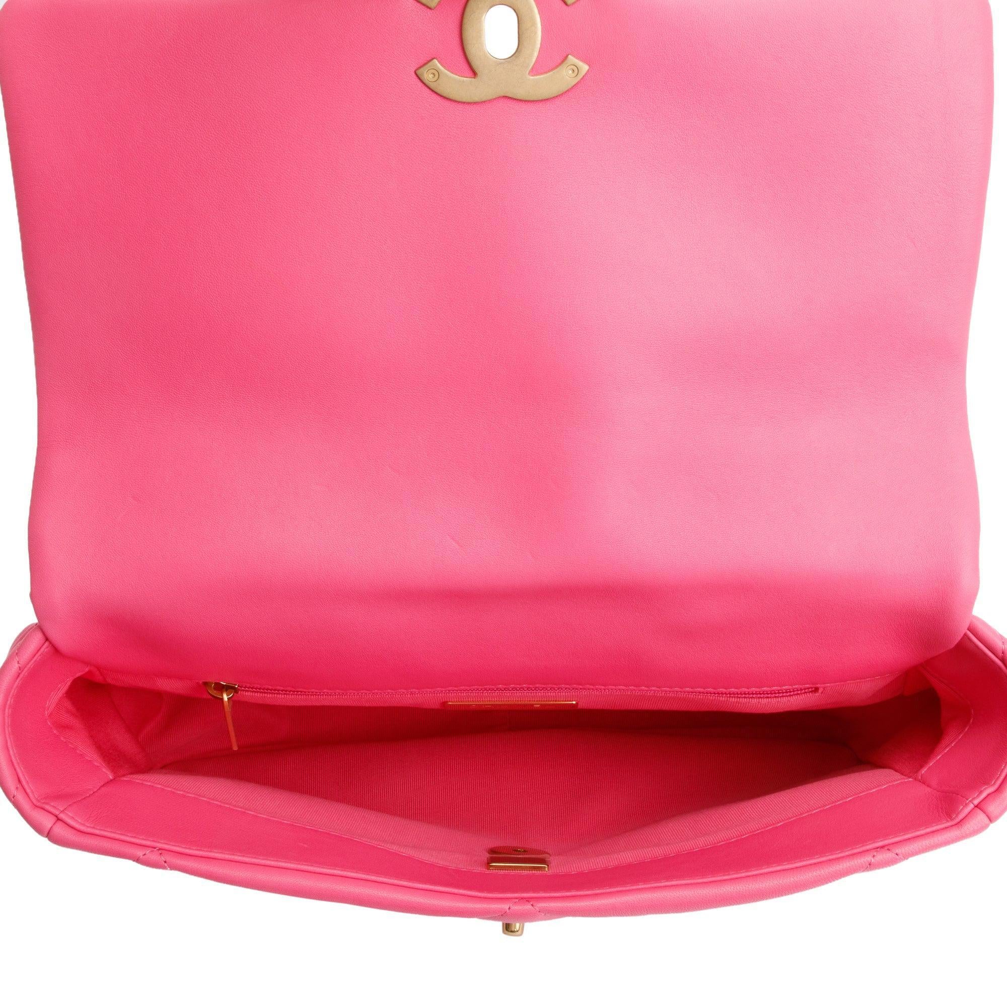 Chanel 2022 Pink Lambskin Leather Large 19 Flap Bag w/ Box & Receipt