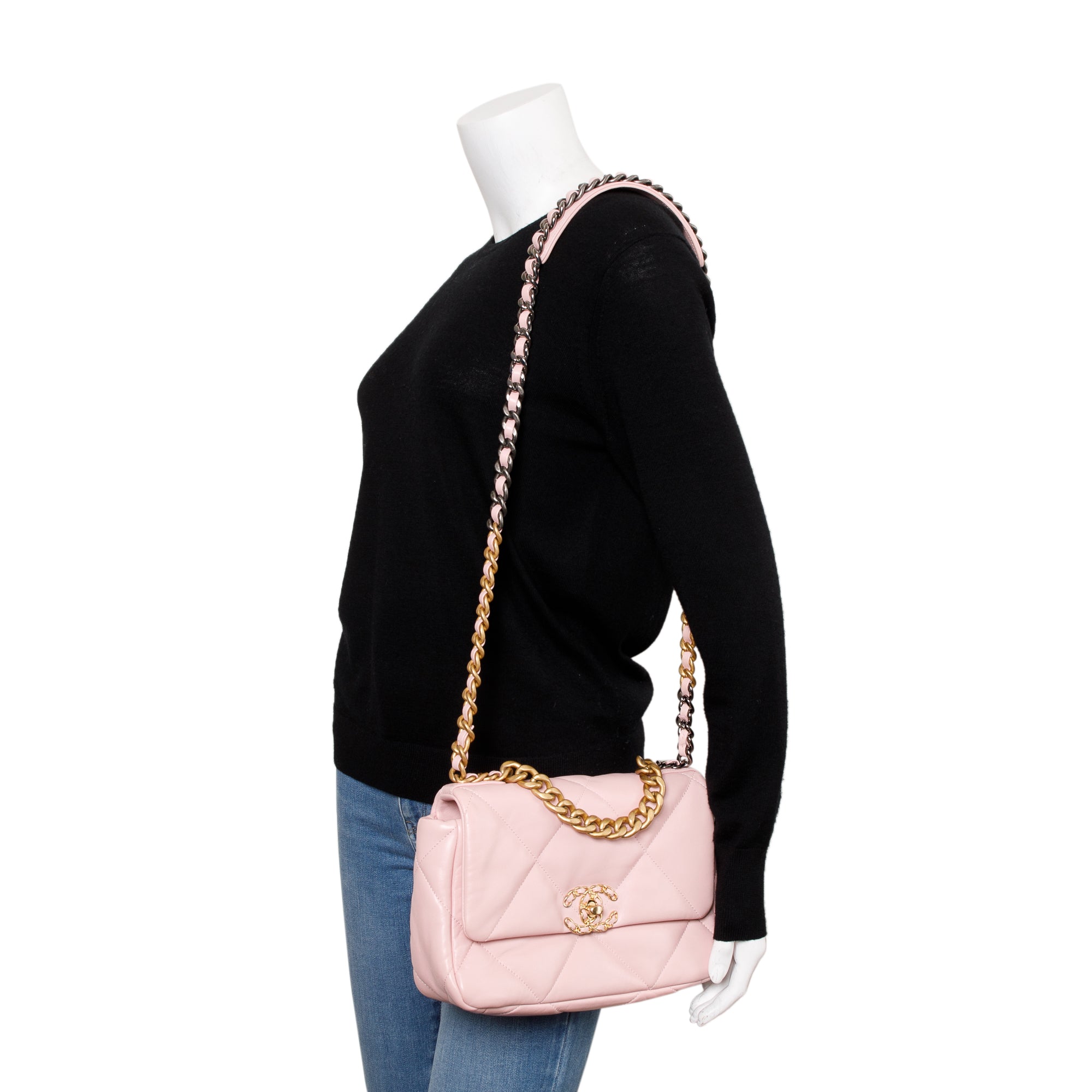 Chanel 2022 Pink Lambskin Leather Medium 19 Flap Bag w/ Box & Receipt