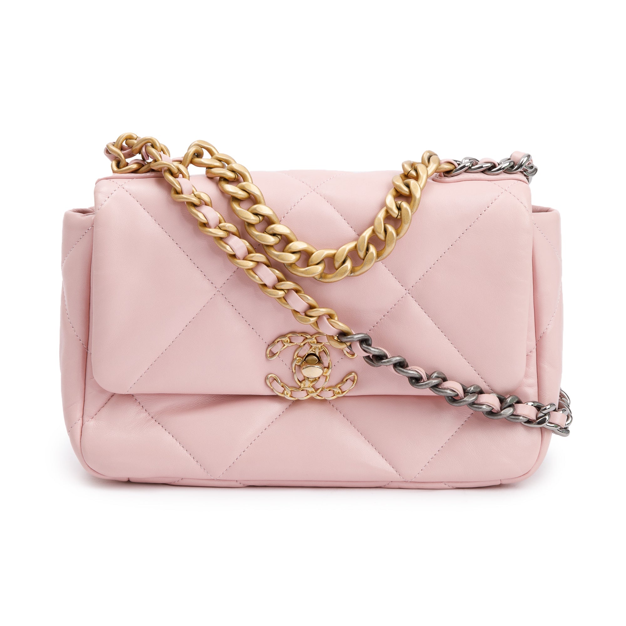 Chanel 2022 Pink Lambskin Leather Medium 19 Flap Bag w/ Box & Receipt