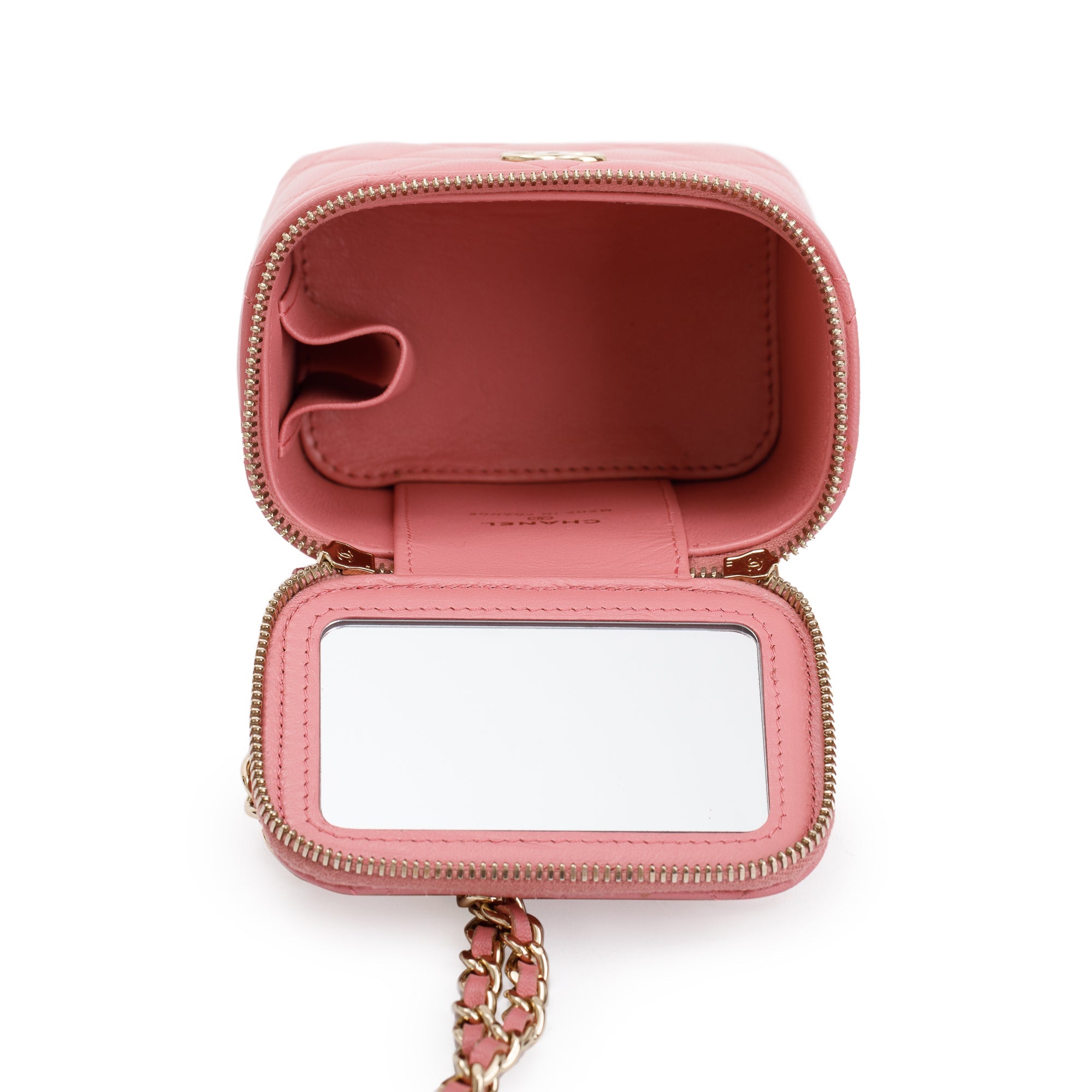 Chanel 2022 Pink Lambskin Leather Mini Vanity Case w/ Box