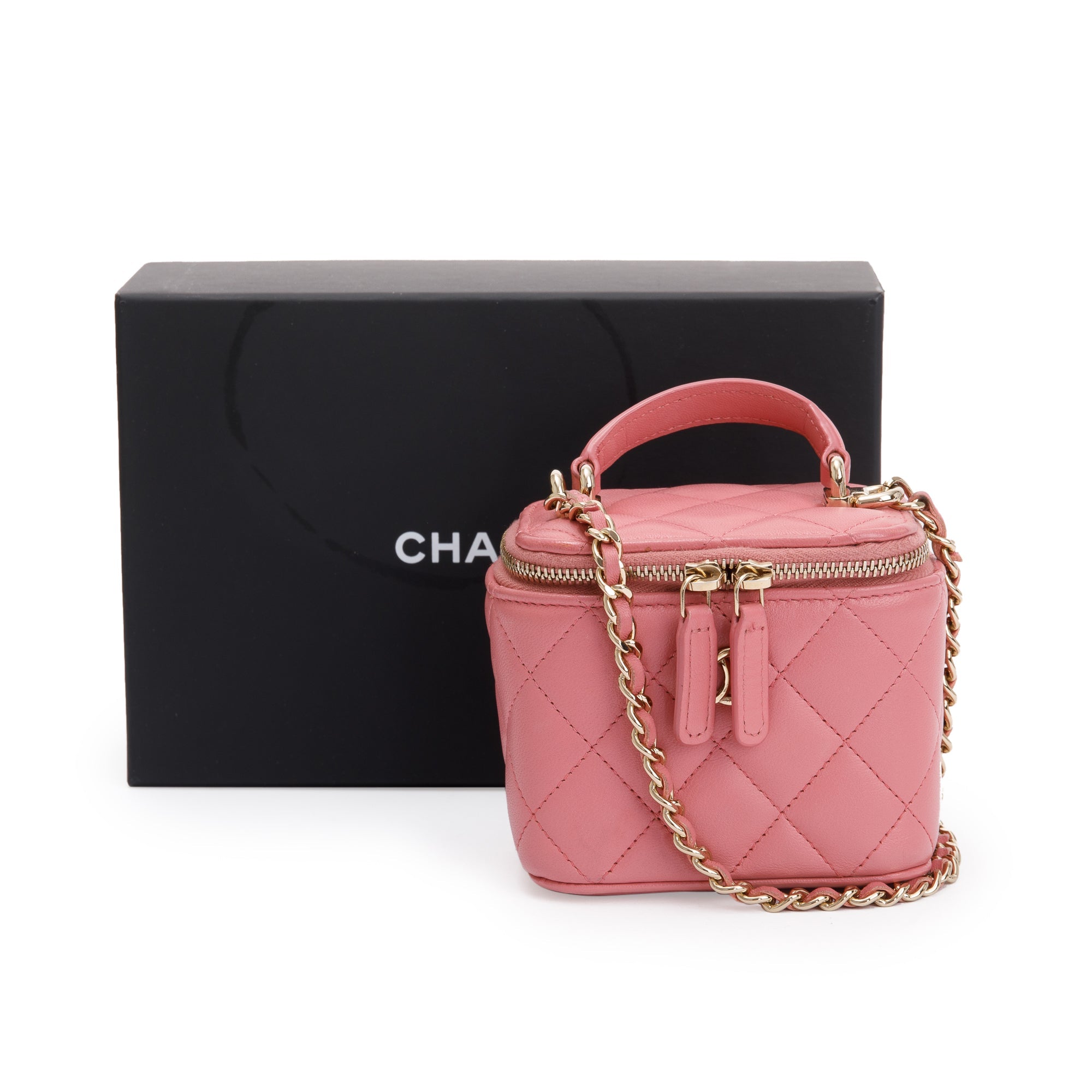 Chanel 2022 Pink Lambskin Leather Mini Vanity Case w/ Box