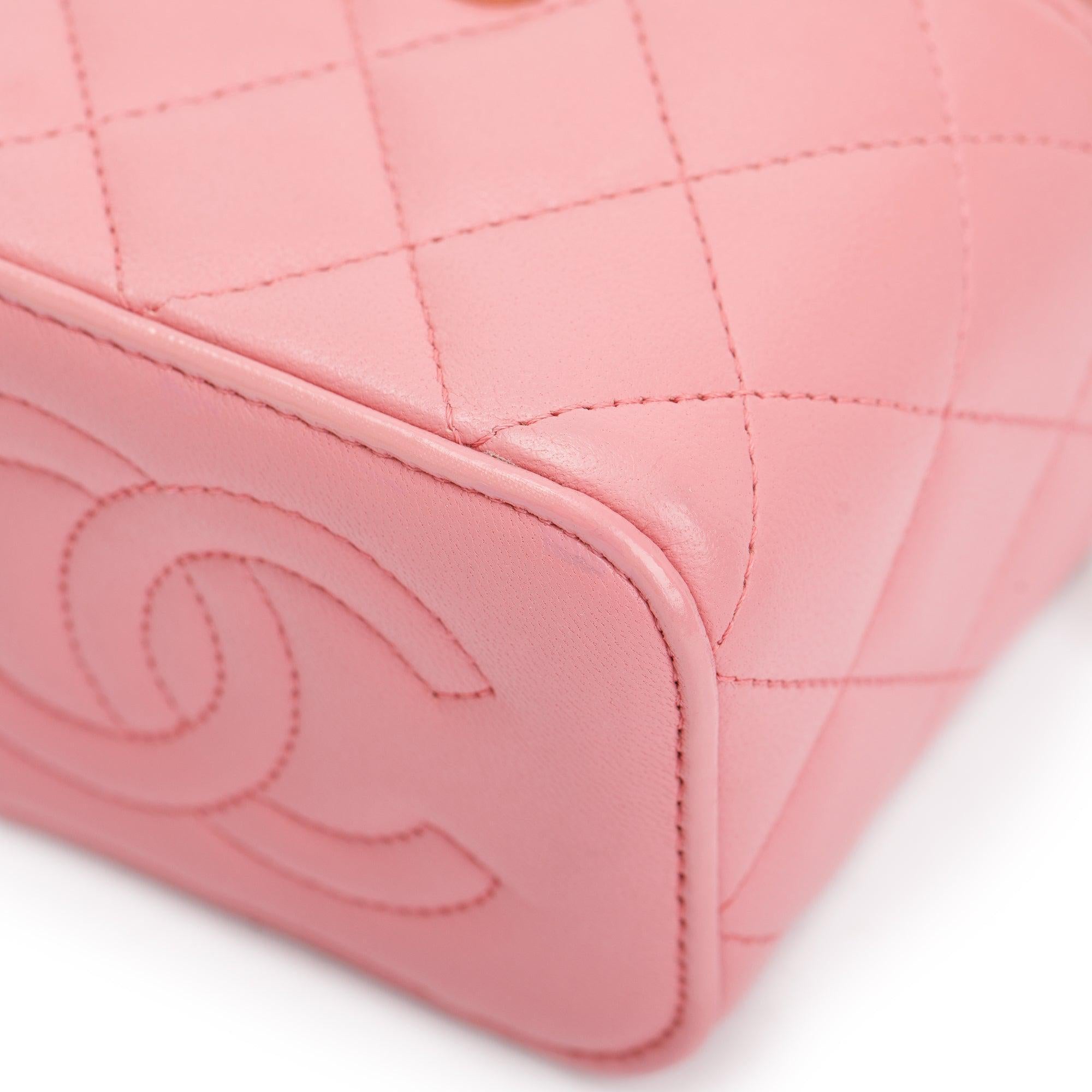 Chanel 2022 Pink Lambskin Leather Mini Vanity Case w/ Box