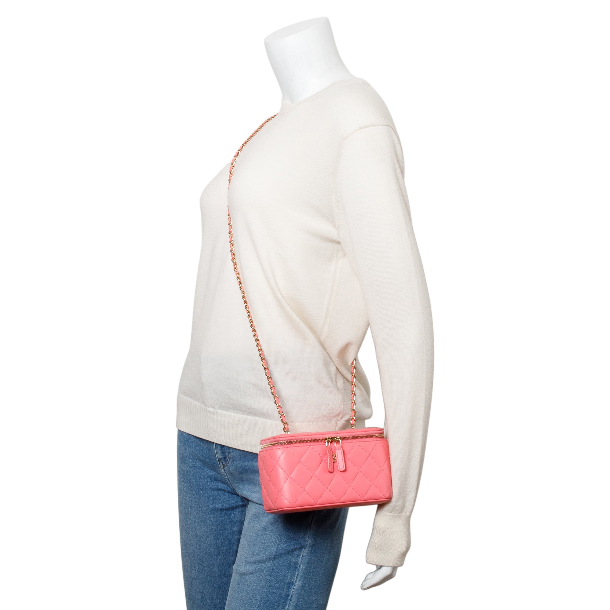 Chanel 2022 Pink Quilted Caviar Leather Small Vanity Case