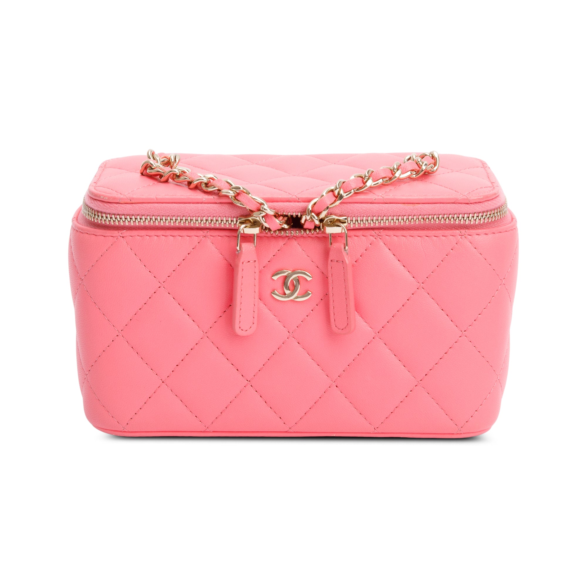 Chanel 2022 Pink Quilted Caviar Leather Small Vanity Case