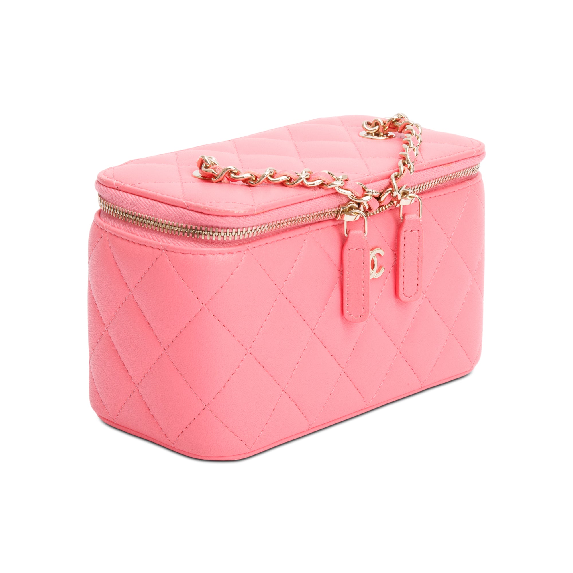 Chanel 2022 Pink Quilted Caviar Leather Small Vanity Case
