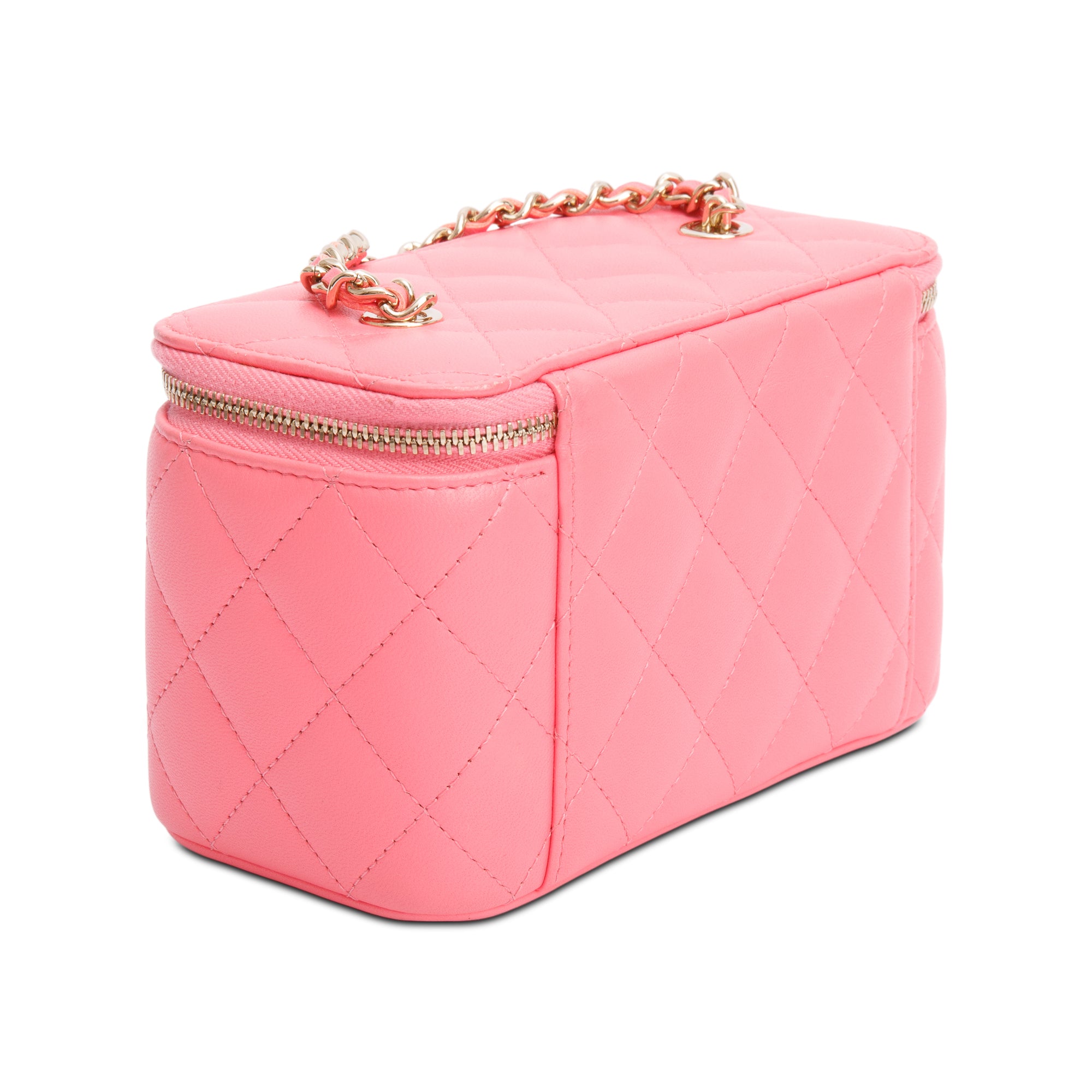 Chanel 2022 Pink Quilted Caviar Leather Small Vanity Case
