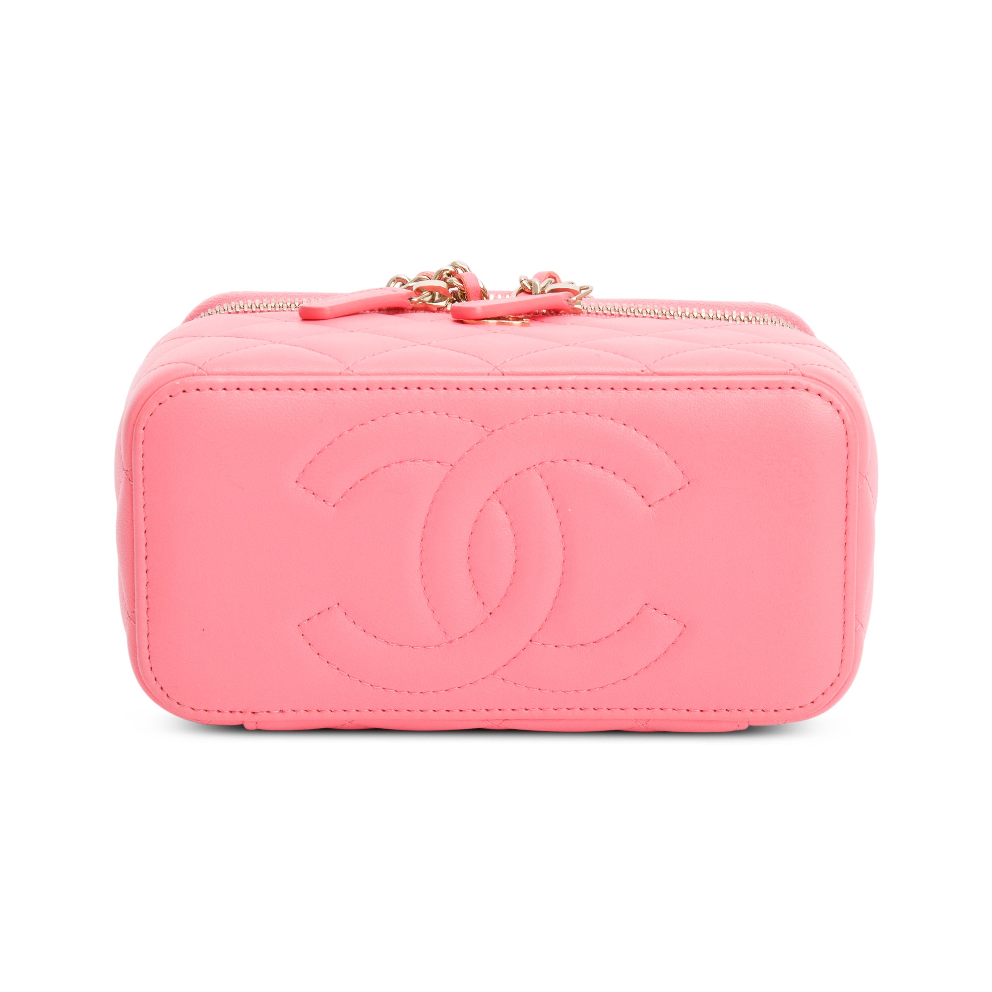 Chanel 2022 Pink Quilted Caviar Leather Small Vanity Case