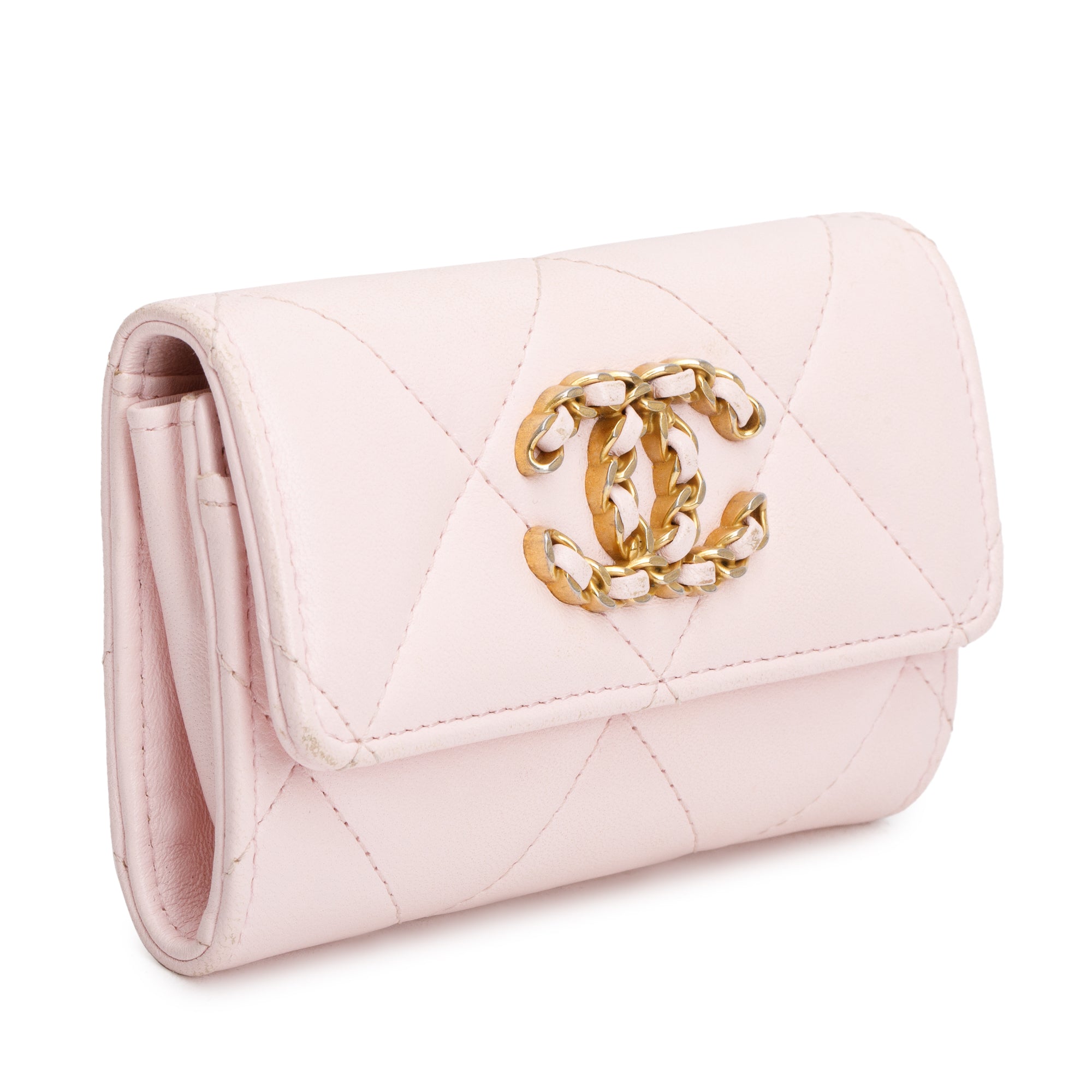 Chanel 2022 Pink Quilted Leather 19 Flap Card Holder w/ Authenticity Card