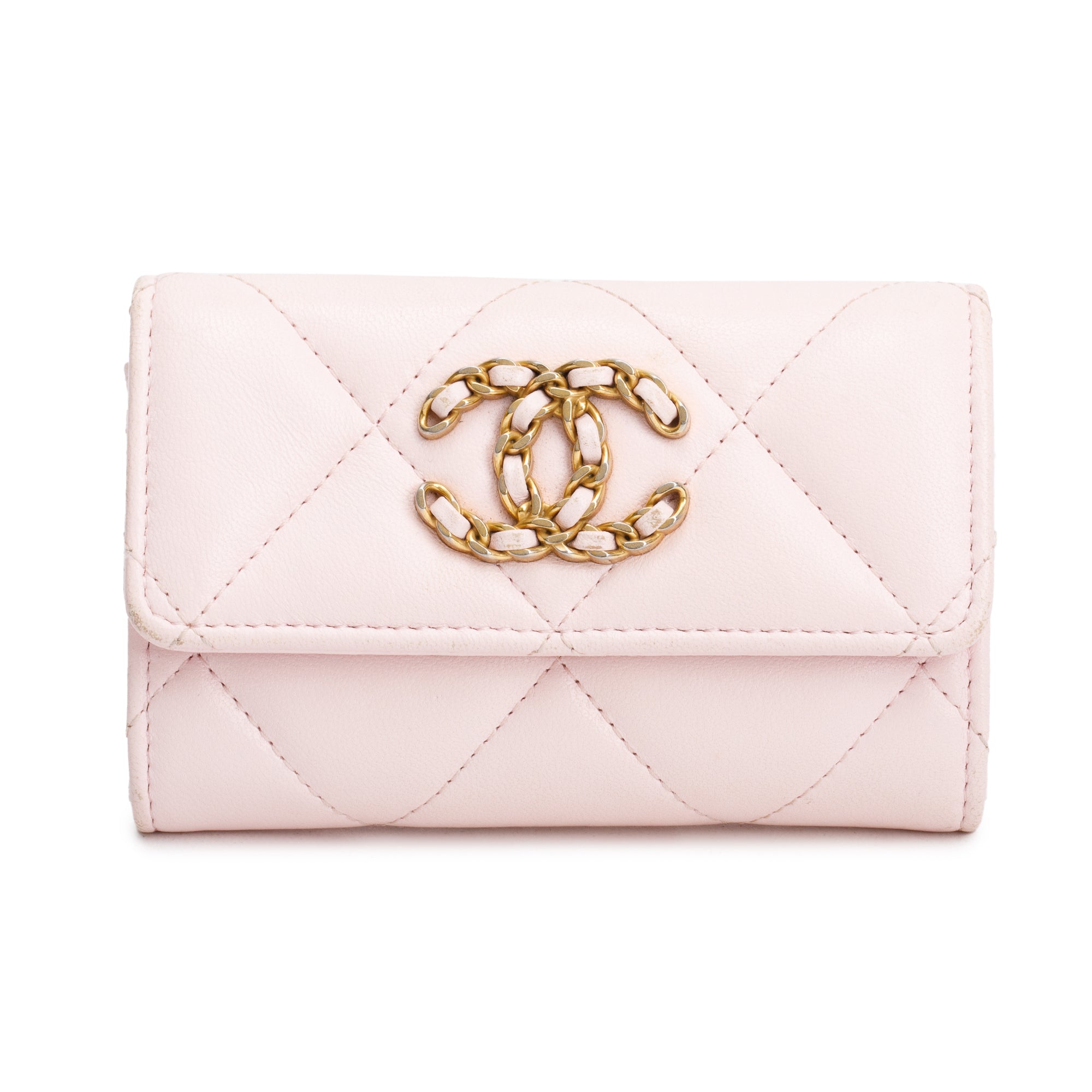 Chanel 2022 Pink Quilted Leather 19 Flap Card Holder w/ Authenticity Card