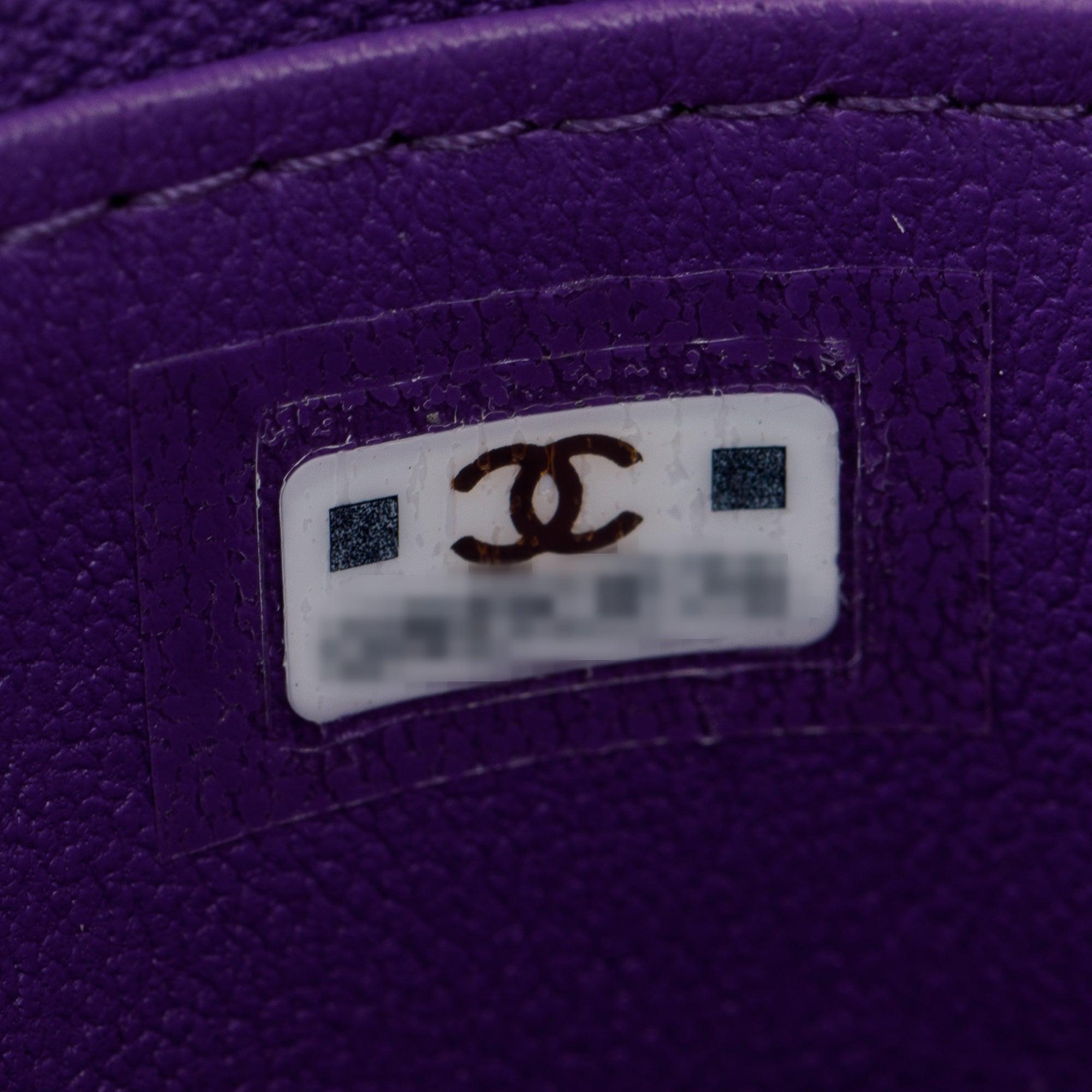 Chanel 2022 Purple Lambskin Leather Mini Top Handle Vanity Case w/ Chain