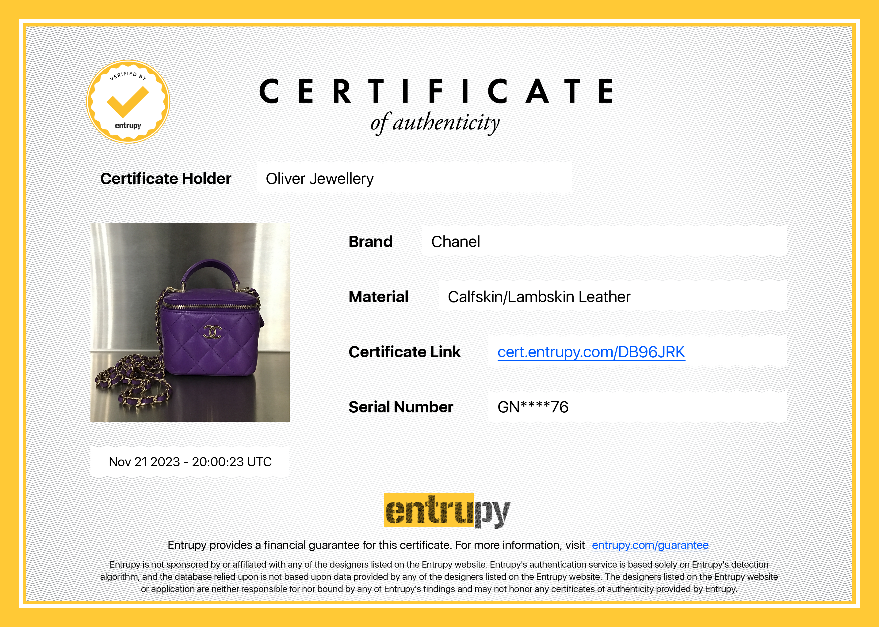 Chanel 2022 Purple Lambskin Leather Mini Top Handle Vanity Case w/ Chain