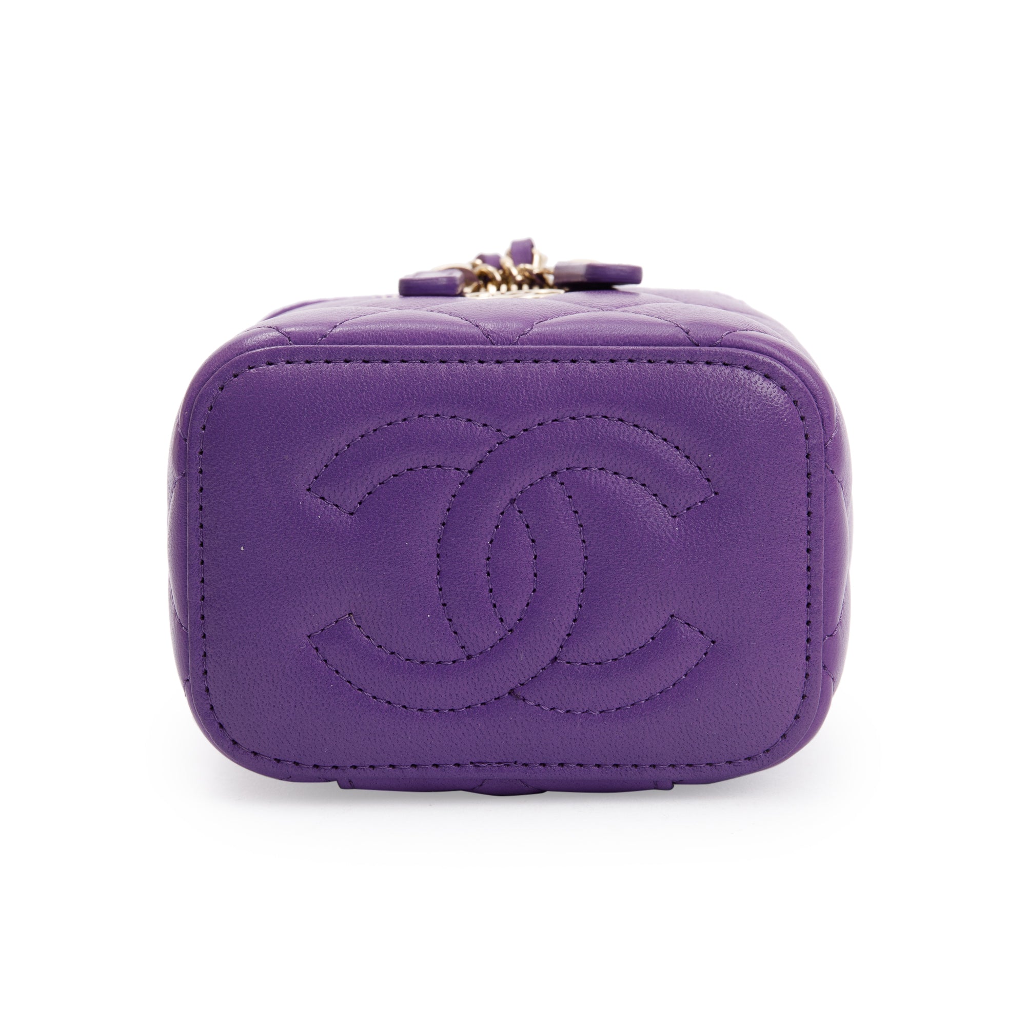 Chanel 2022 Purple Lambskin Leather Mini Top Handle Vanity Case w/ Chain