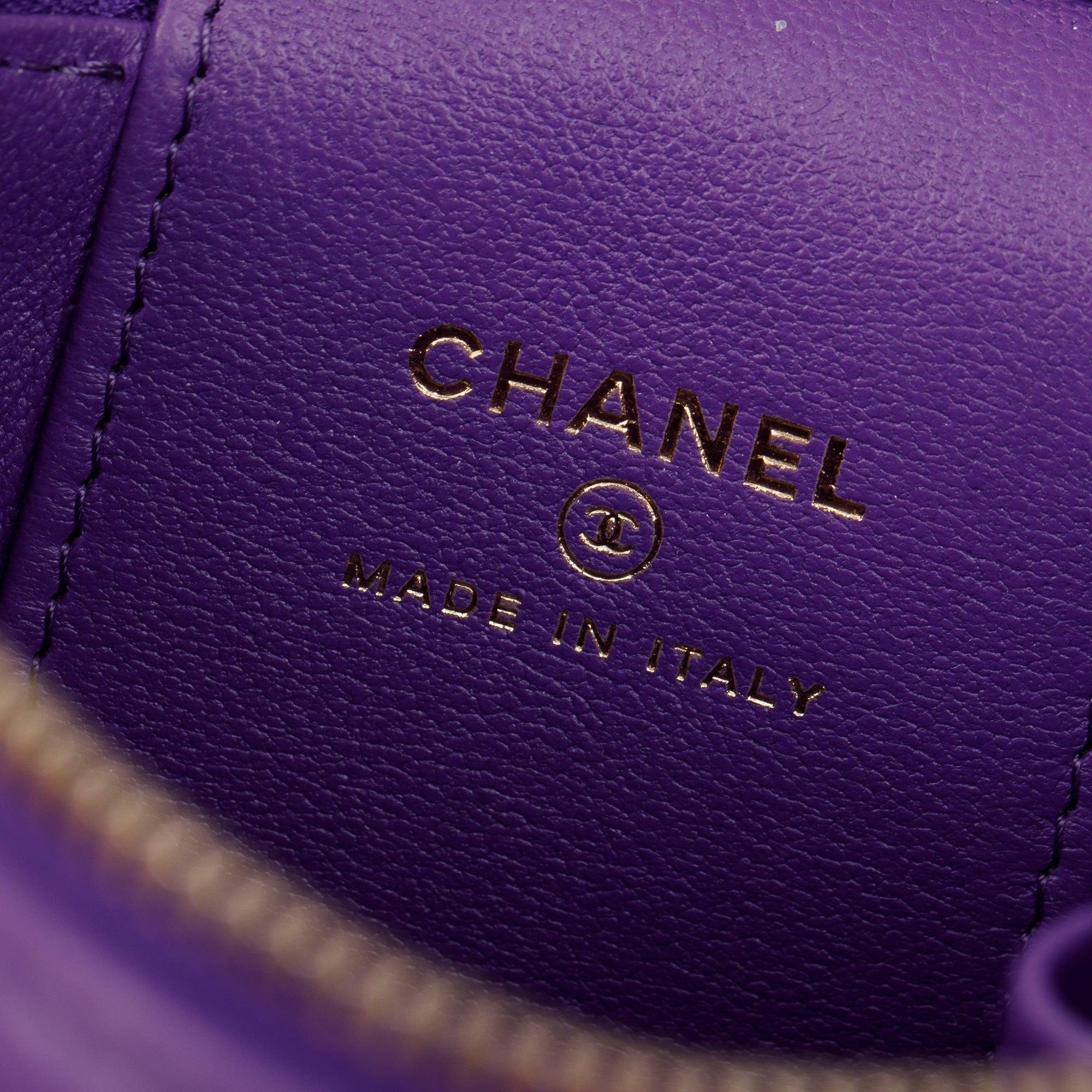 Chanel 2022 Purple Lambskin Leather Mini Top Handle Vanity Case w/ Chain