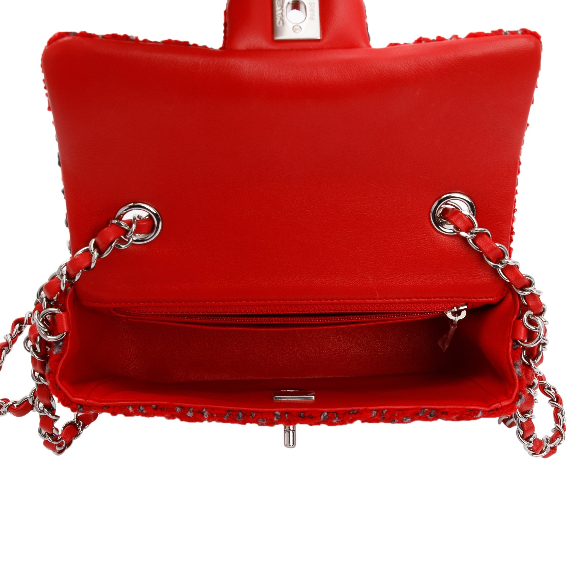 Chanel 2022 Red Tweed Classic Mini Rectangular Flap Bag