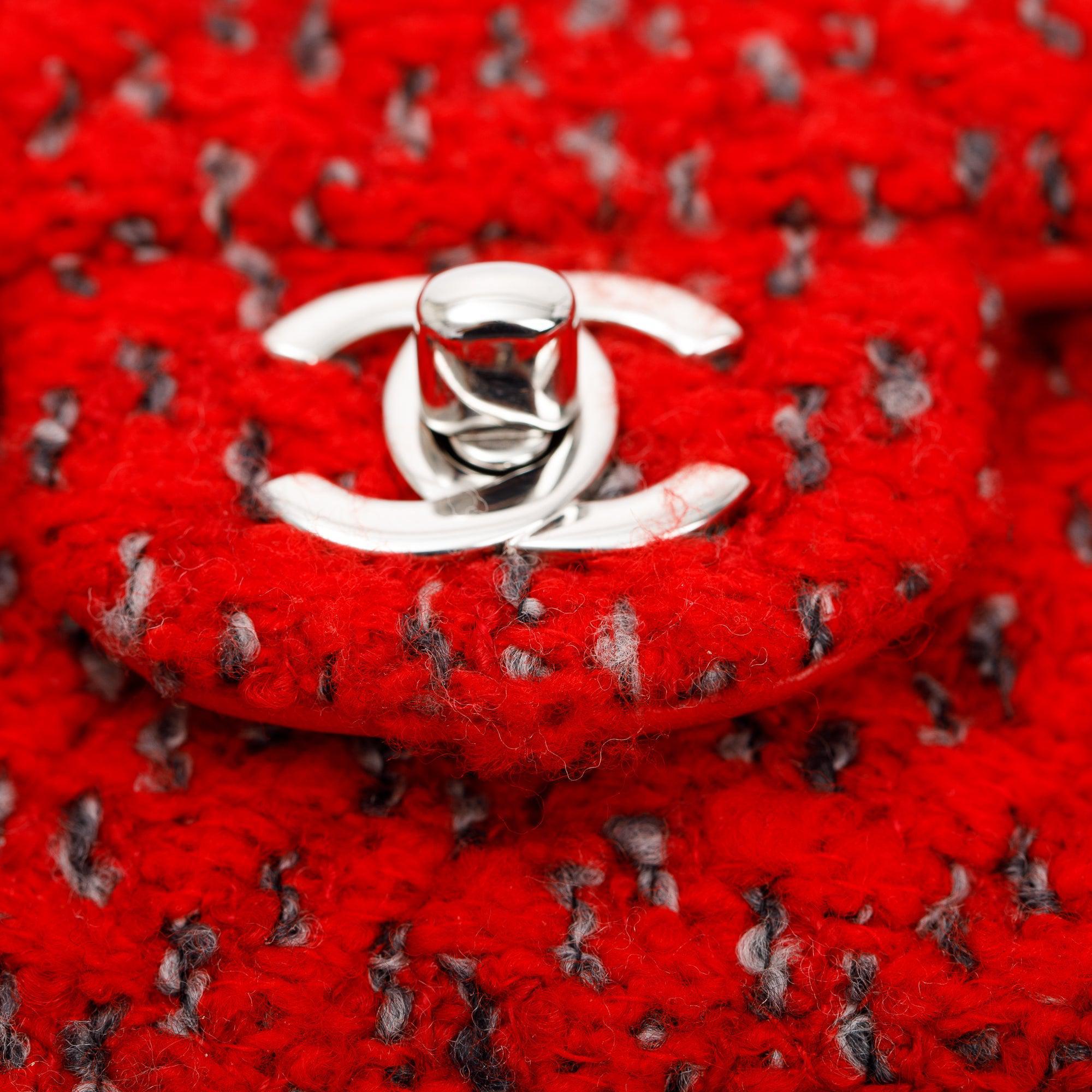 Chanel 2022 Red Tweed Classic Mini Rectangular Flap Bag