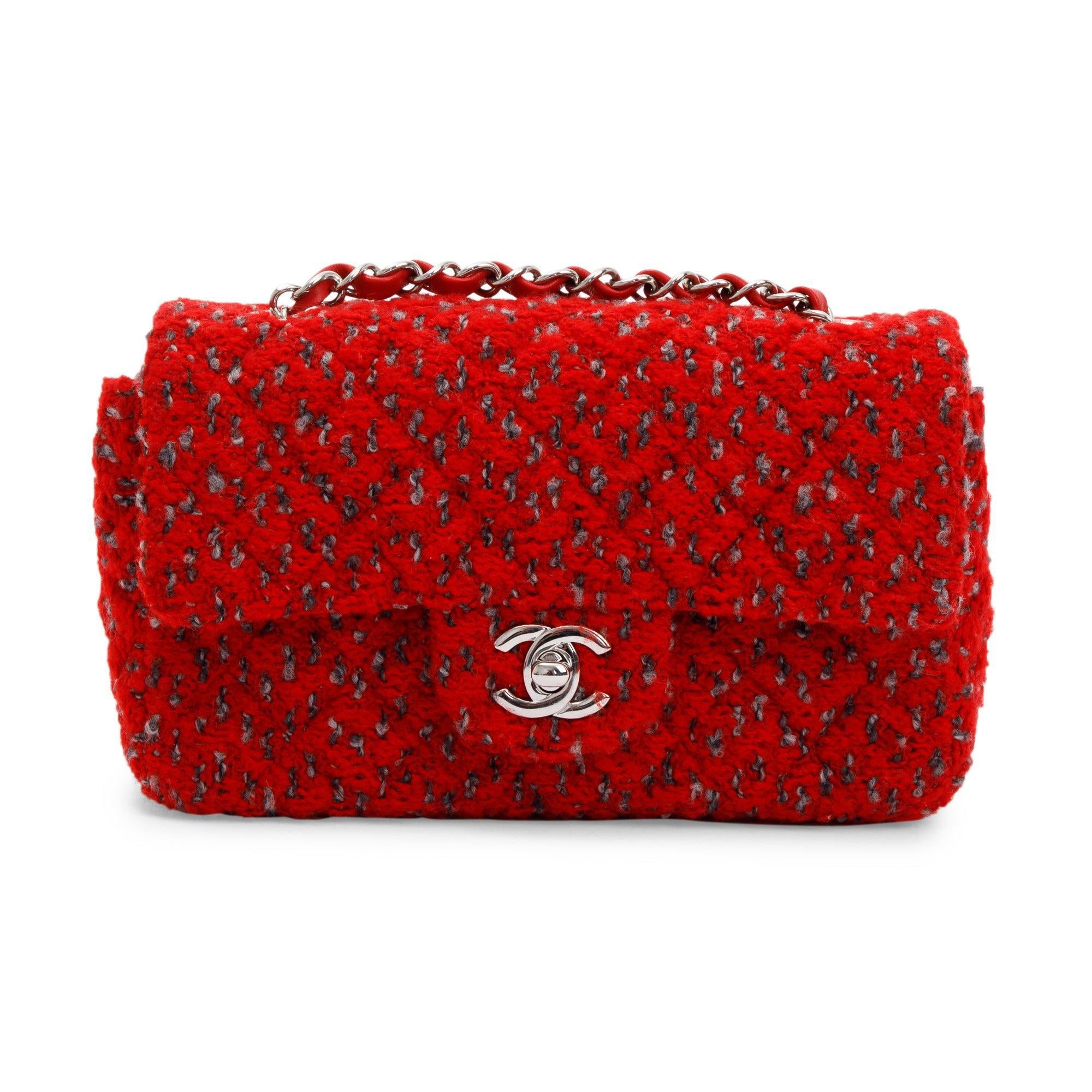 Chanel 2022 Red Tweed Classic Mini Rectangular Flap Bag