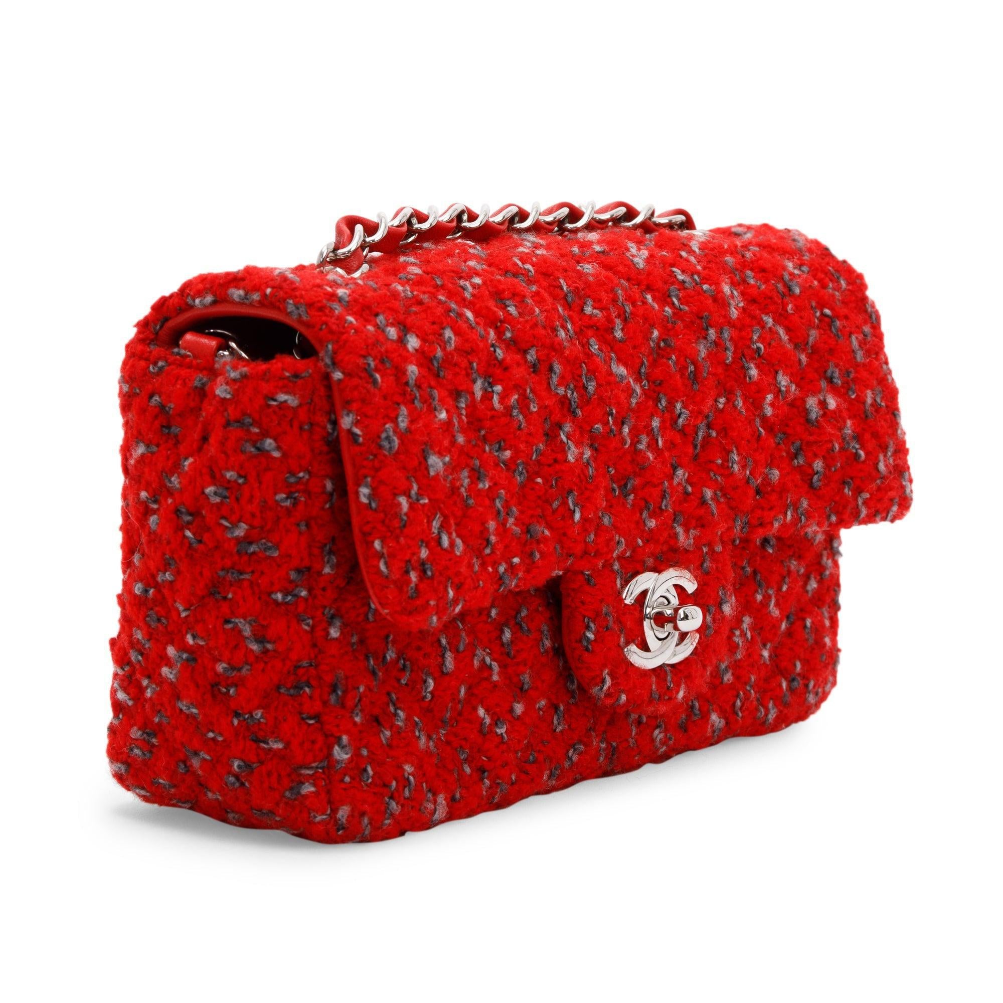 Chanel 2022 Red Tweed Classic Mini Rectangular Flap Bag