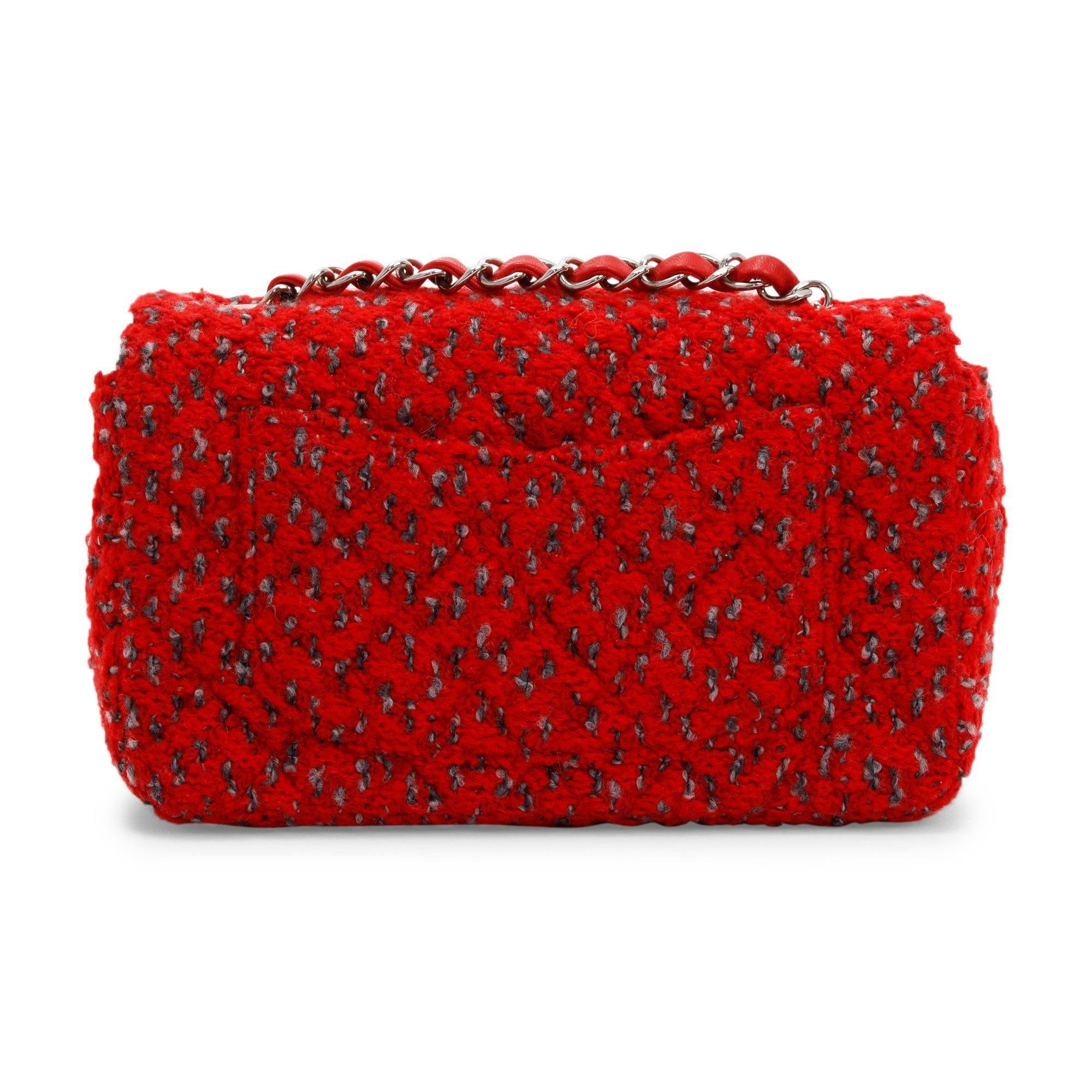 Chanel 2022 Red Tweed Classic Mini Rectangular Flap Bag