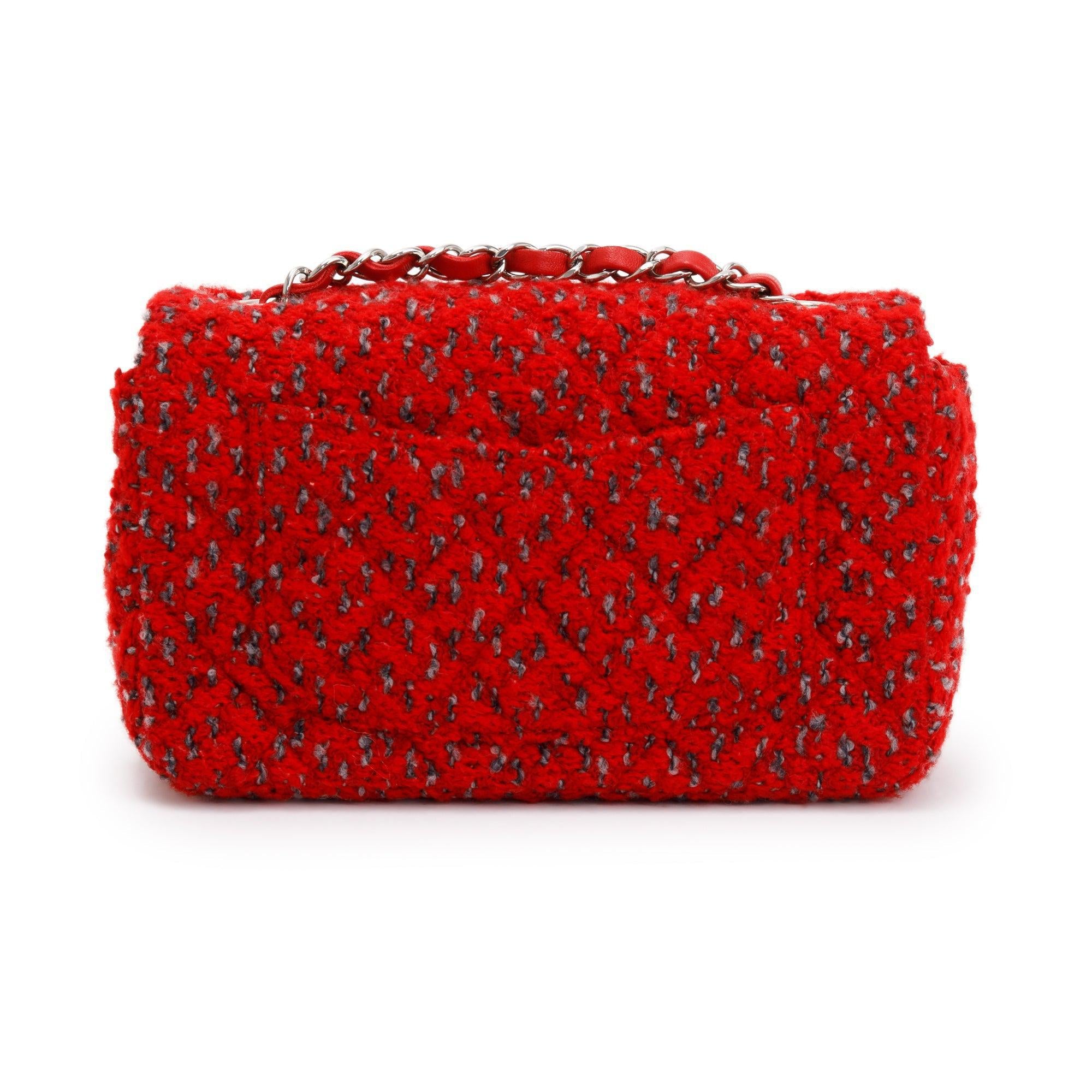 Chanel 2022 Red Tweed Classic Mini Rectangular Flap Bag