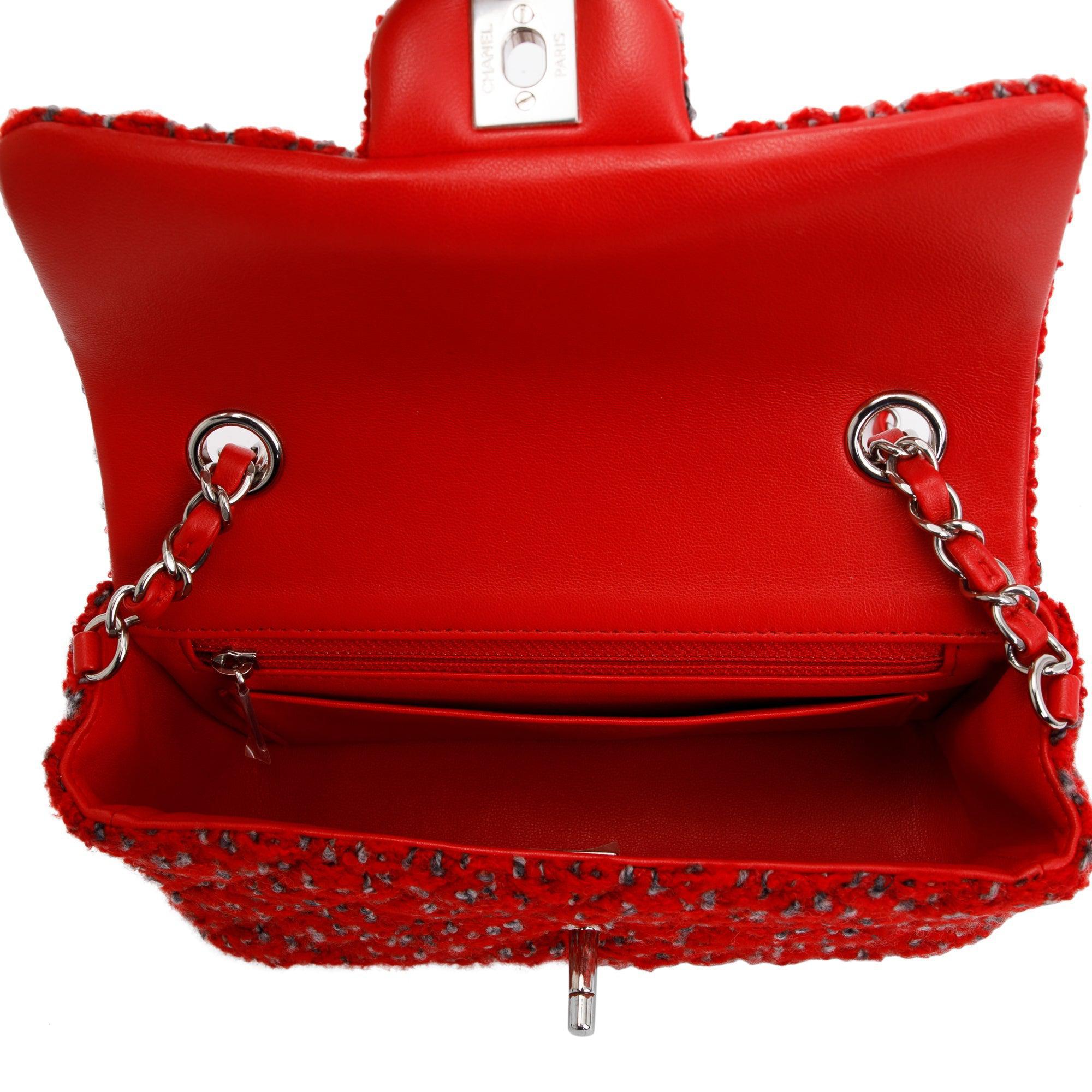 Chanel 2022 Red Tweed Classic Mini Rectangular Flap Bag