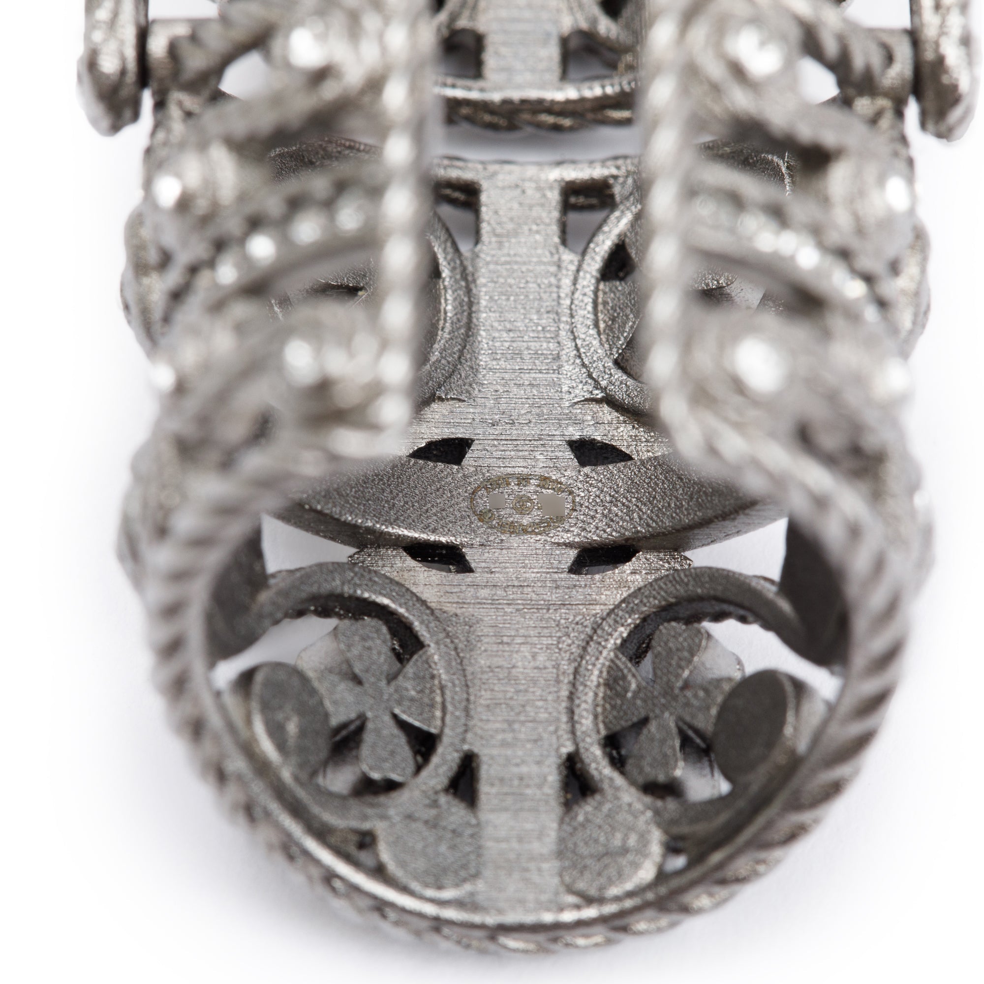 Chanel 2022 Ruthenium Plated Strass CC Armor Knuckle Ring, Size 6.5