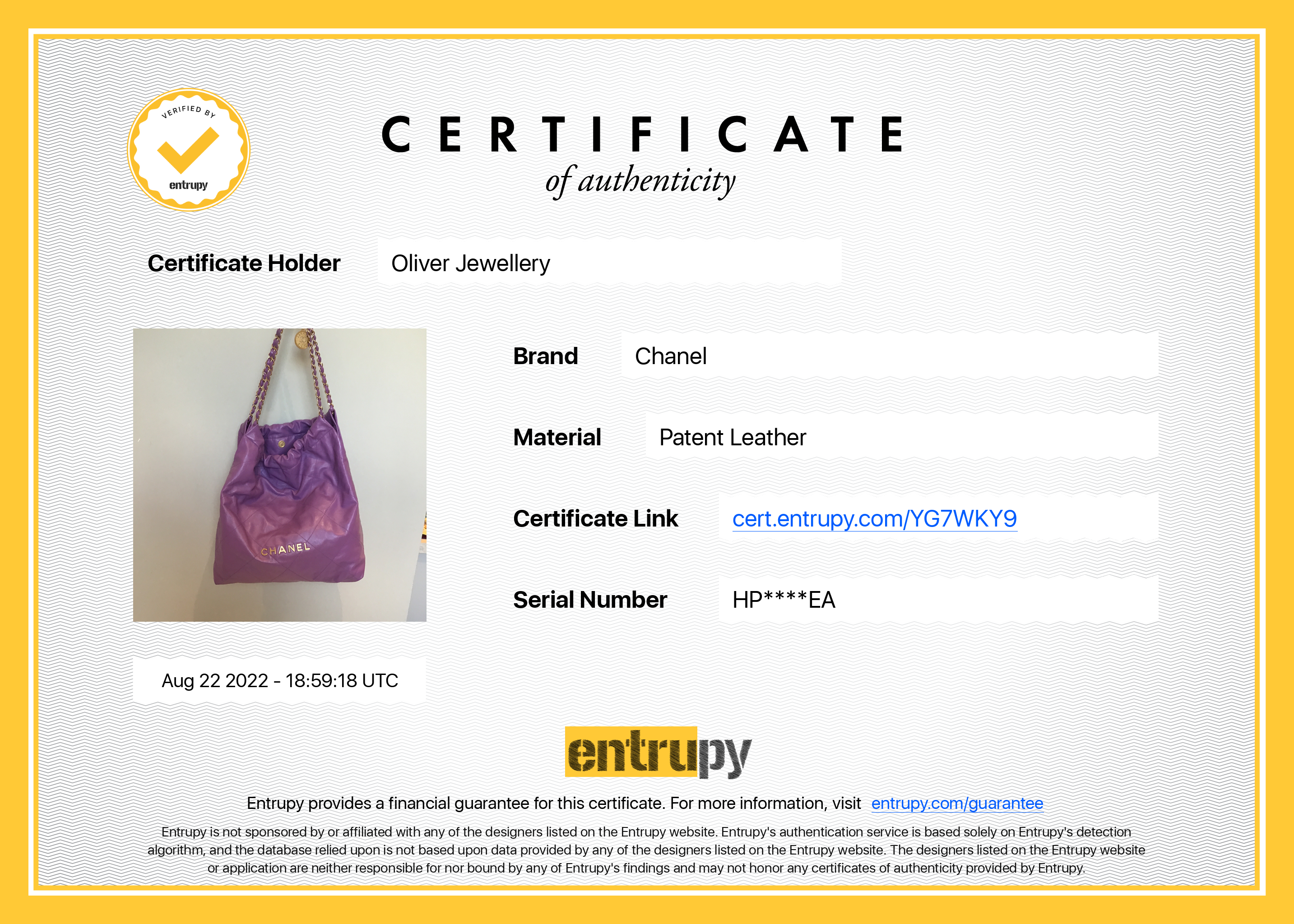 Chanel 2022 Shiny Calfskin 22 Hobo w/ Box & Receipt